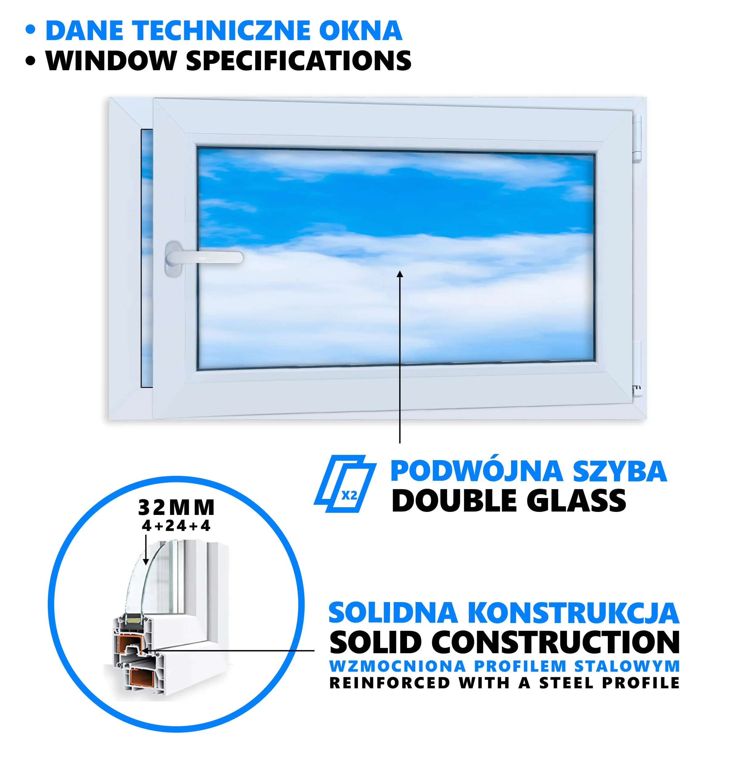 LORAC | Okno z tworzywa sztucznego białe 1000 x 600 mm, 100 x 60 cm, PCV, DIN prawo, uchylne i wysuwane, 2-krotne oszklenie, energooszczędne – okno z certyfikatem CE do piwnicy i mieszkania