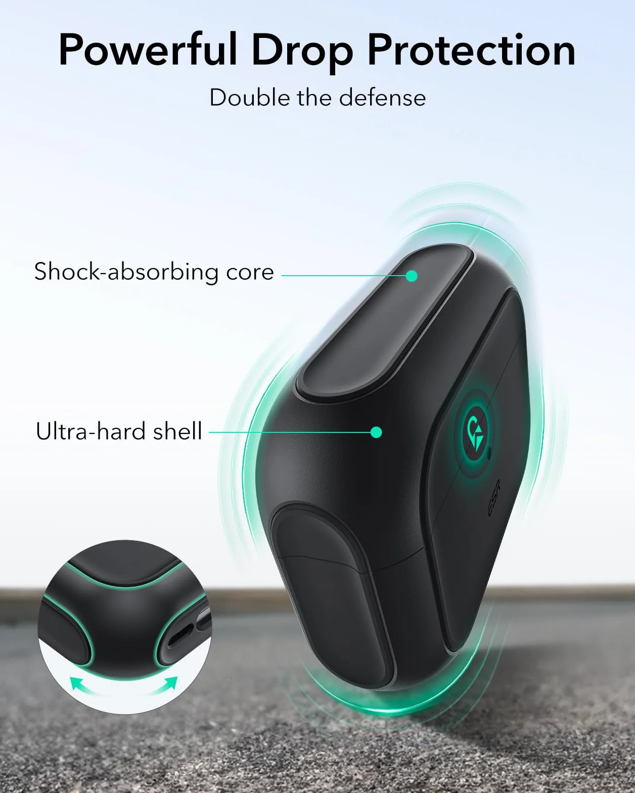 ESR Etui do AirPods Pro 3, kompatybilne z AirPods Pro 3. generacji (2025), kompatybilne z MagSafe, pełna ochrona przed upadkiem z etui i smyczą, czarne