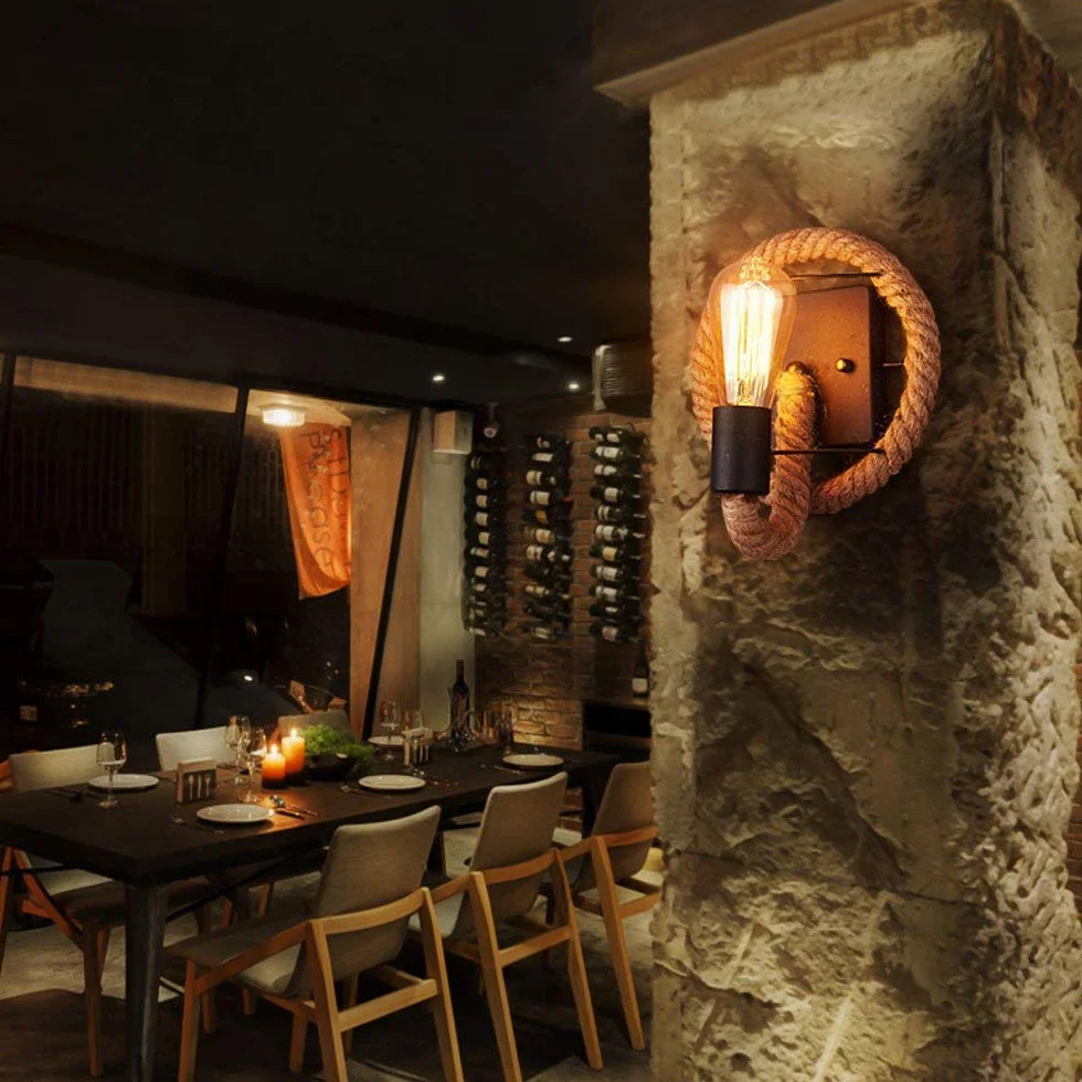 Kinkiety kinkiety żeglarskie liny konopne światło oświetlenie wewnętrzne oprawy wiejskie przemysłowe lampy wiszące do restauracji/baru kuchnia