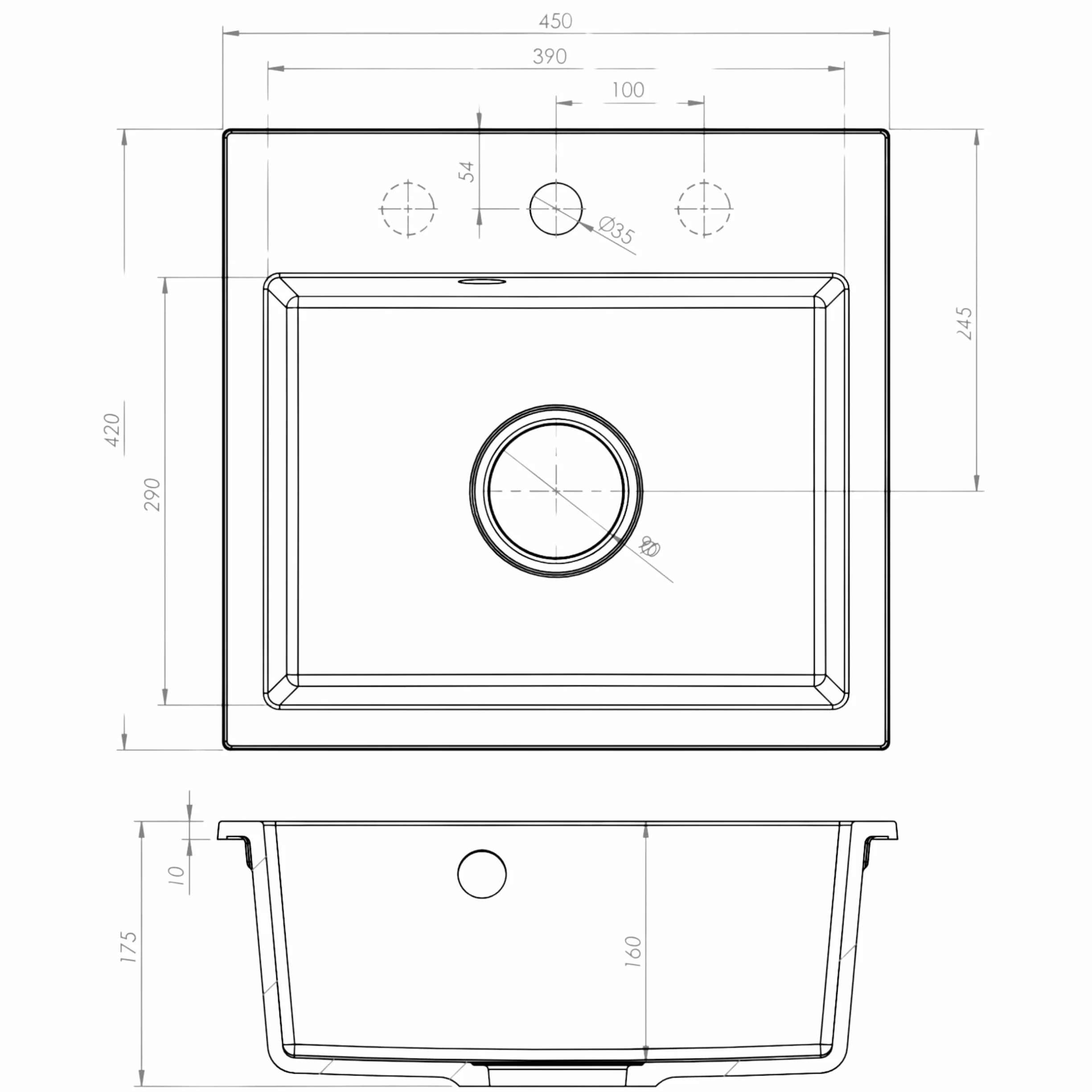 SINK Quality zlewozmywak czarny 45 × 42 cm – zlewozmywak z syfonem i impregnacją – umywalka do szafki pod umywalkę od 45 cm – zlewozmywak granitowy 1 umywalka – czarny zlew bez ociekacza