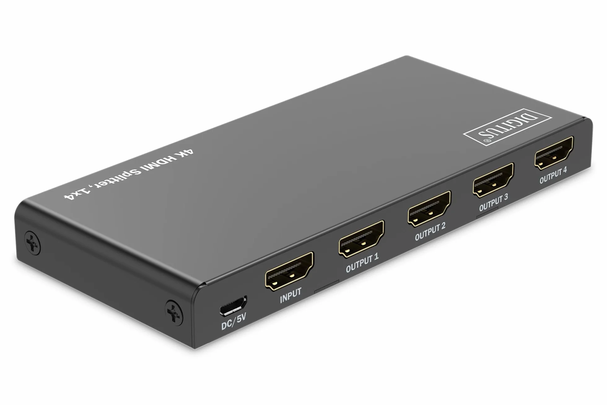 DIGITUS DS-55337 Rozdzielacz HDMI 1x4 - Wejście: 1-port/Wyjście: 4-port - UHD 4K/60 Hz HDTV: 3840 x 2160p - HDCP 2.2 - HDR, Deep Colour, przełącznik EDID, DTS, Dolby Digital, LPCM