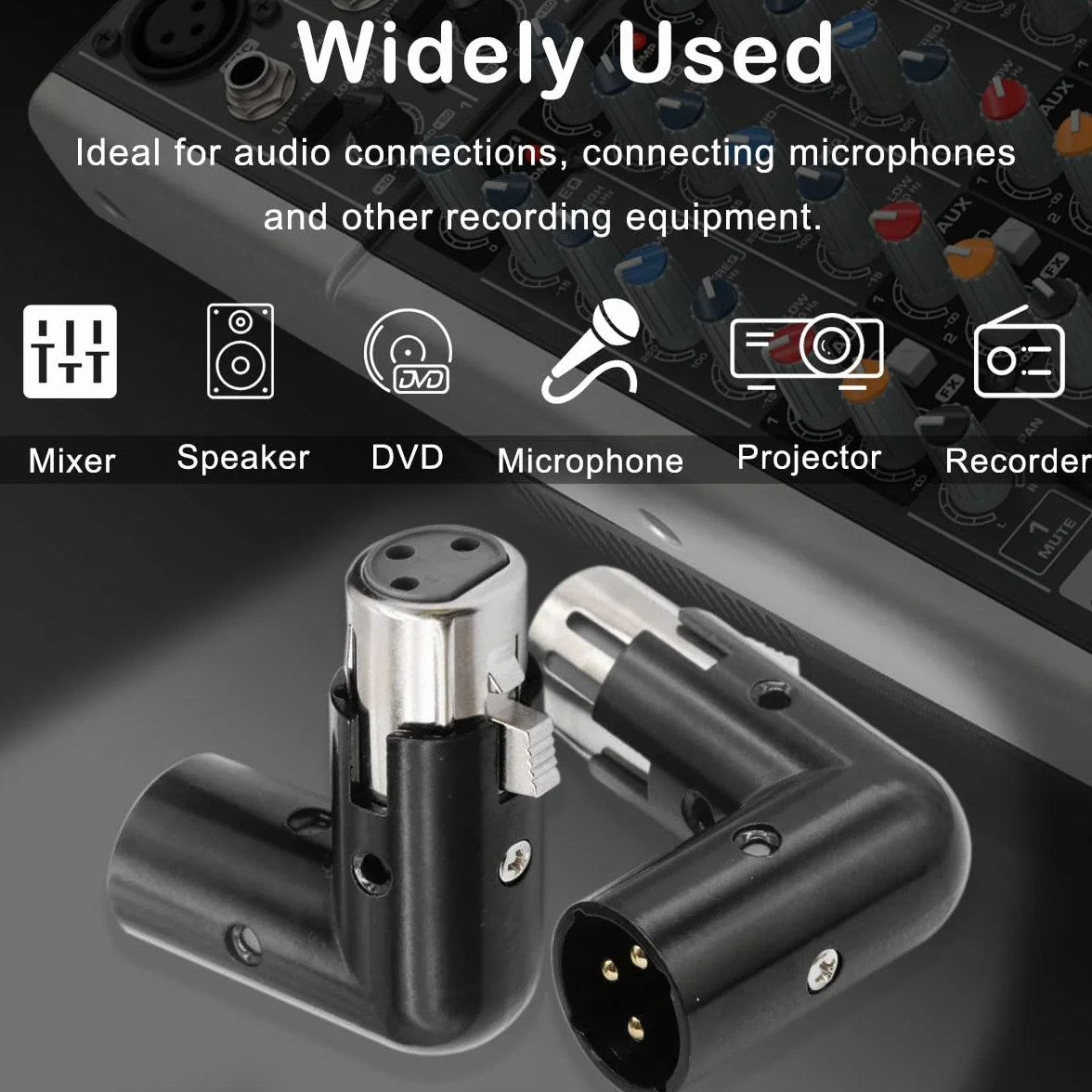 Metalowy adapter kątowy XLR 3-pinowy, podwójna wtyczka i gniazdo, regulacja 90 stopni, 2 sztuki