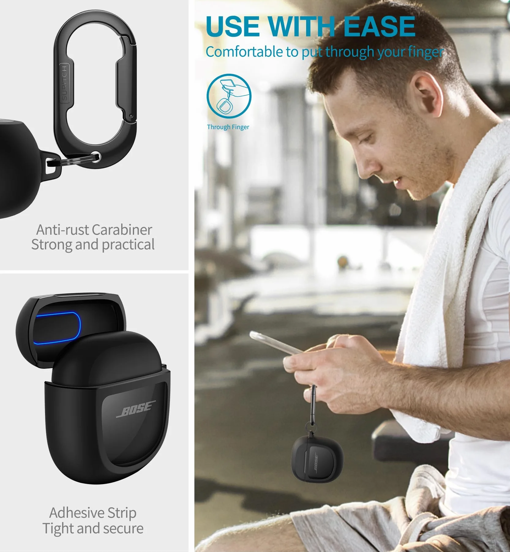 Bose Przezroczyste etui ochronne TPU do QuietComfort II 2022/Ultra 2023/Ultra Earbuds 2. generacji 2025 z karabińczykiem