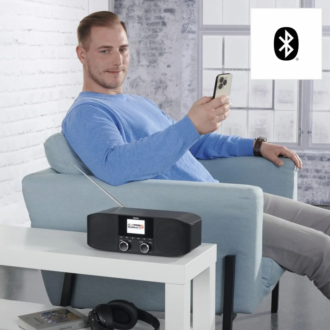 Hama DAB Plus Radio Kuchenne Bluetooth DR1410BT Cyfrowe Stereo Budzik AUX 3,5 mm FM Kolorowy Wyświetlacz Czarny
