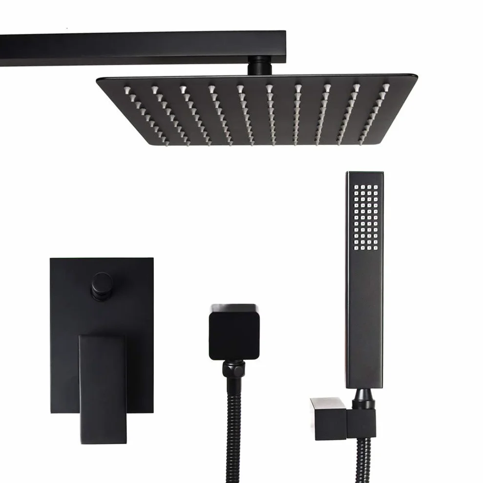 Luksusowy czarny kwadratowy system prysznicowy montowany na ścianie mosiężny kran mieszający z ultracienką 20-30 cm deszczownica głowica prysznicowa nowoczesna łazienka zestaw prysznicowy 30 cm (30 cm