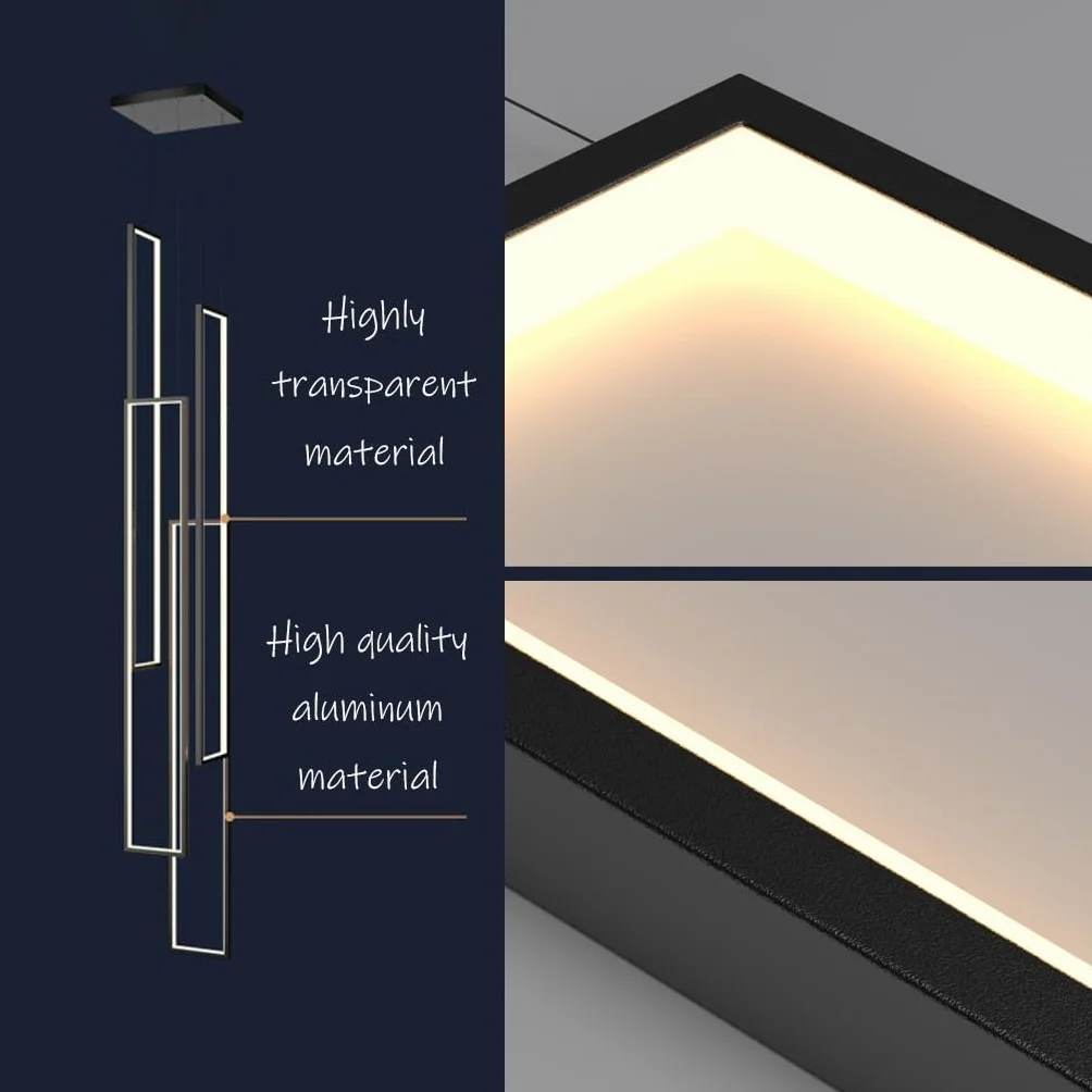 Lampa Wisząca LED Nowoczesna Lampa Wisząca Z Pilotem Zdalnego Sterowania Przyciemniana 100W Regulacją Wysokości Dekoracyjna Żyrandol Do Willi Schodów Salonu Jadalni Sypialni, 3 Świateł