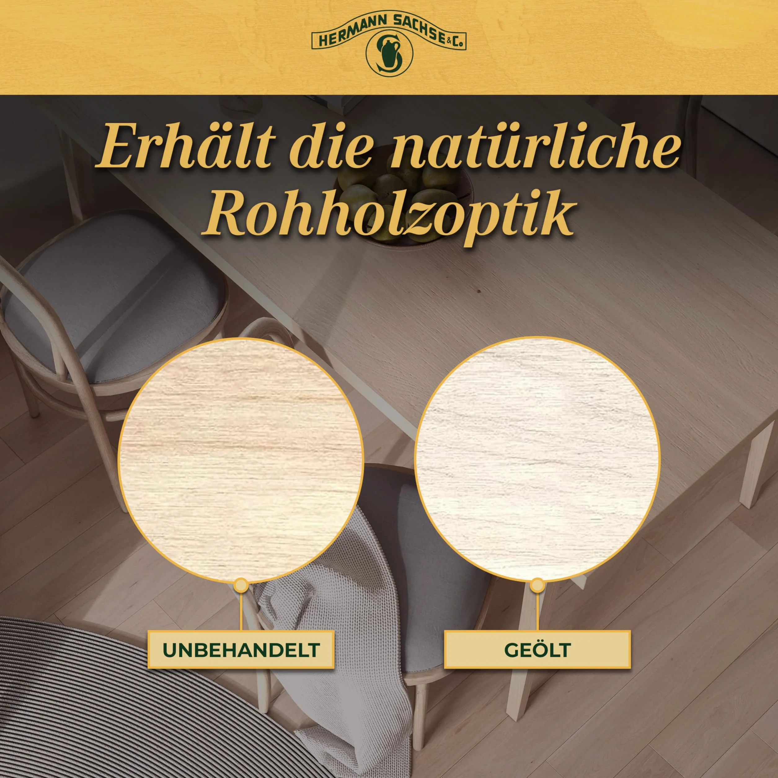 Hermann Sachse Olej projektowy 500 ml – efekt surowego drewna olej do drewna dębowego, świerkowego i jasnego drewna – bez podpalania dla matowego stylu scandi – oddychający – zasięg ok. 12 m²