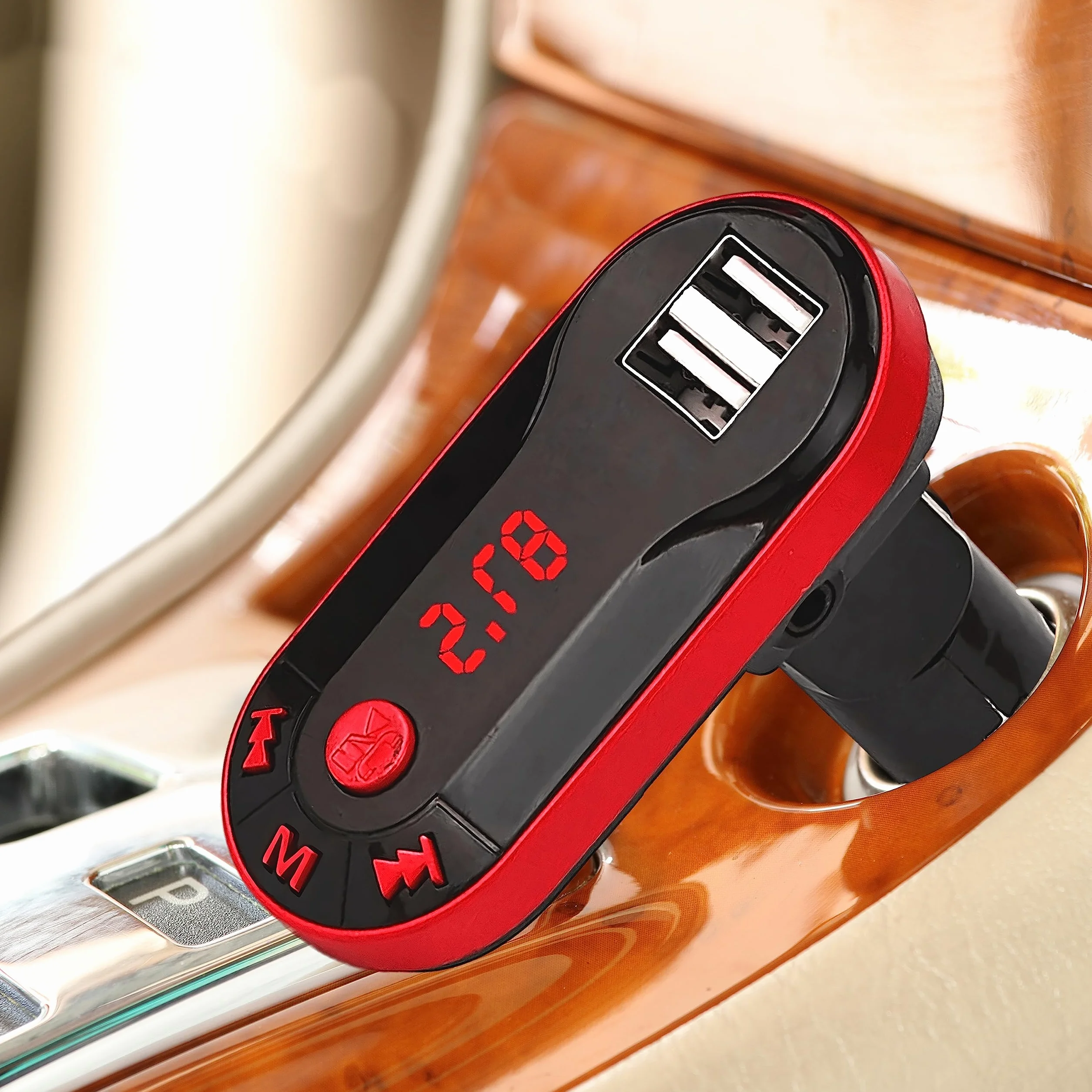 Retoo Samochodowy transmiter Bluetooth FM z adapterem radiowym, ładowarka Dual USB, wyświetlacz LCD, zestaw głośnomówiący, obsługuje kartę microSD, pilot zdalnego sterowania, ładowarka USB 2,1 A i