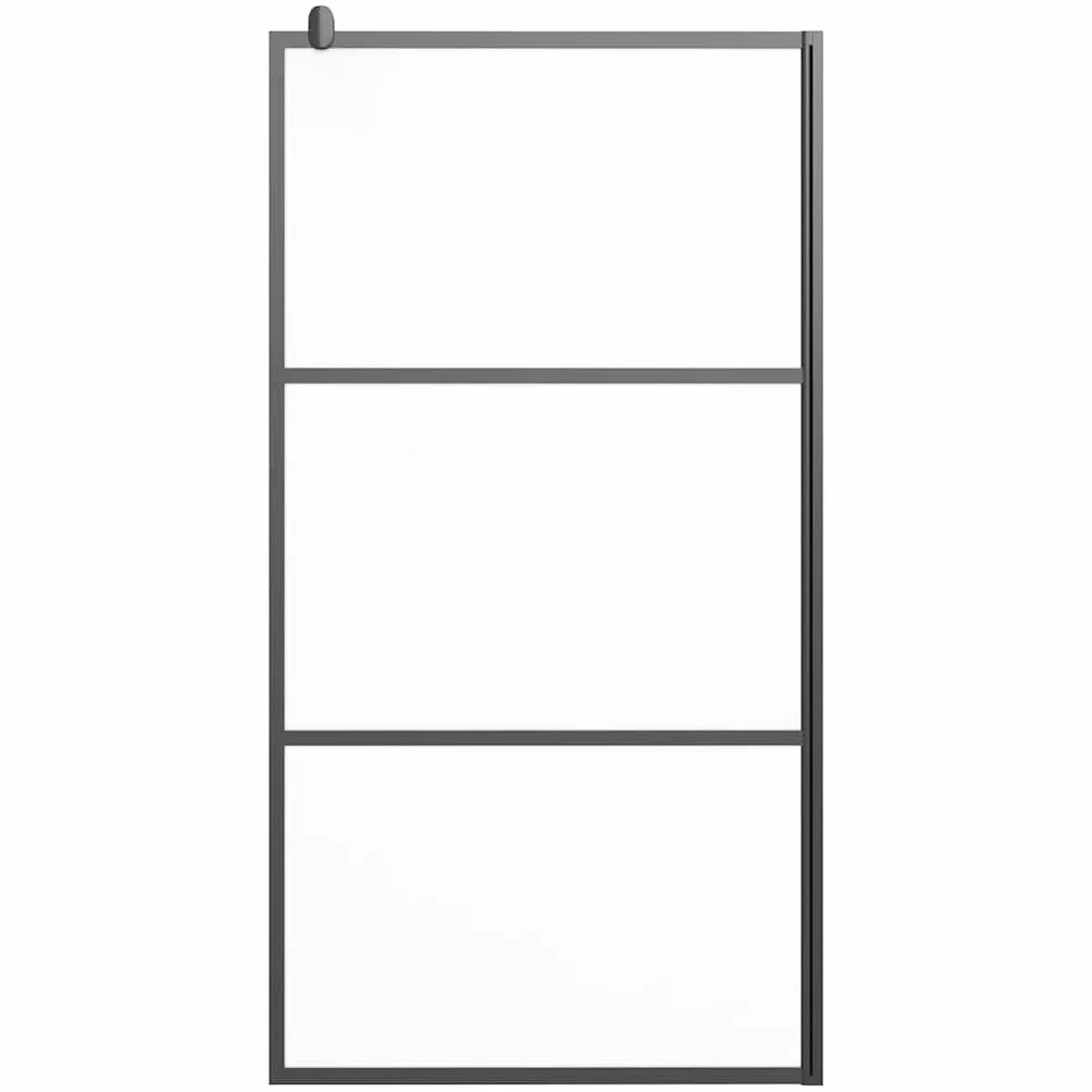 Ścianka prysznicowa Walk-In 100 x 195 cm, ESG matowana, z aluminiową ramą, czarna, regulowany profil i drążek podporowy, ochrona przed pryskaniem, ścianka działowa do łazienki, bez wiercenia