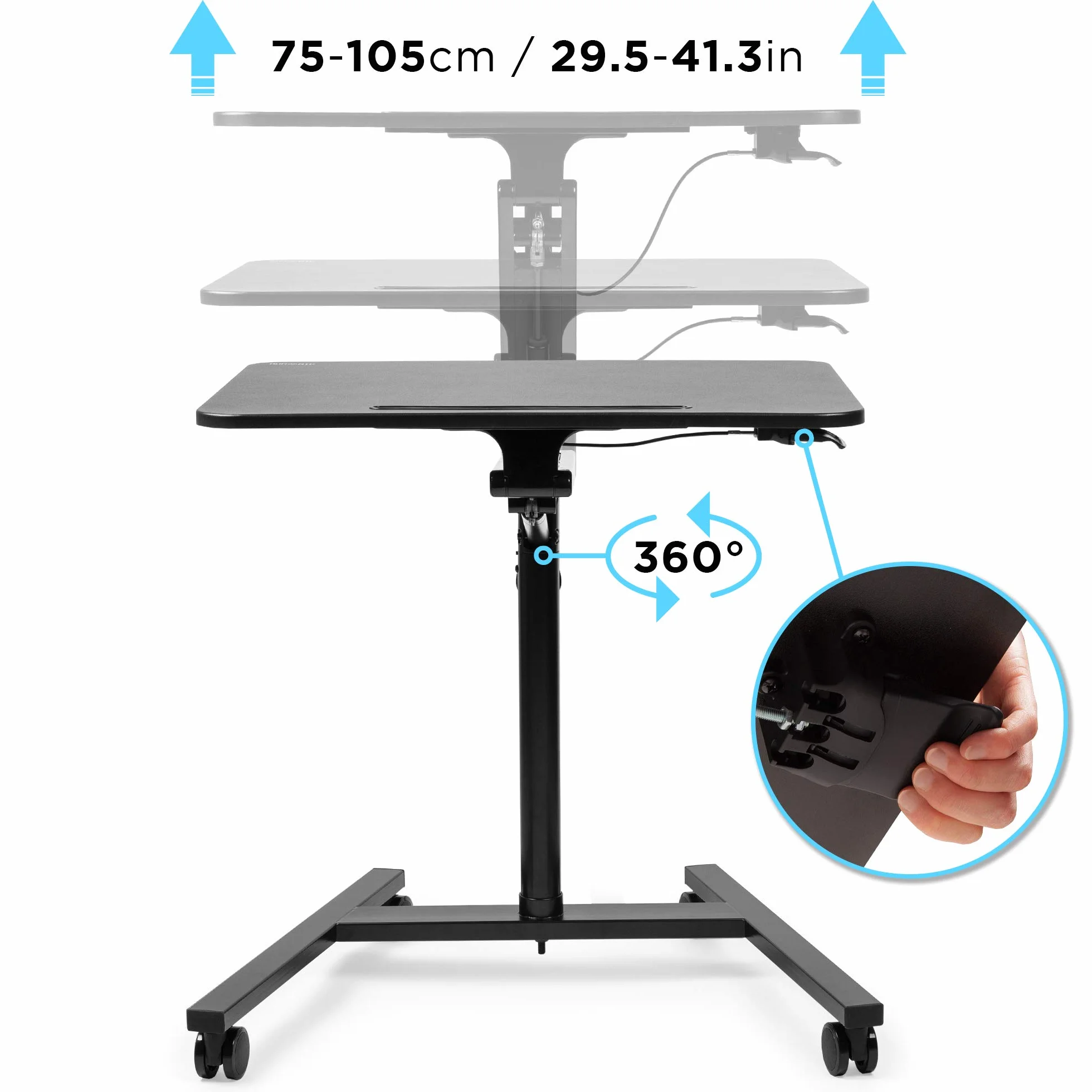Duronic WPS37 Stojak na laptopa rzutnik lub projektor | mobilne biurko do 10 kg | hydrauliczna regulacja wysokości | praca stój siedź home office | kółka z blokadą | podium mównica do prezentacji