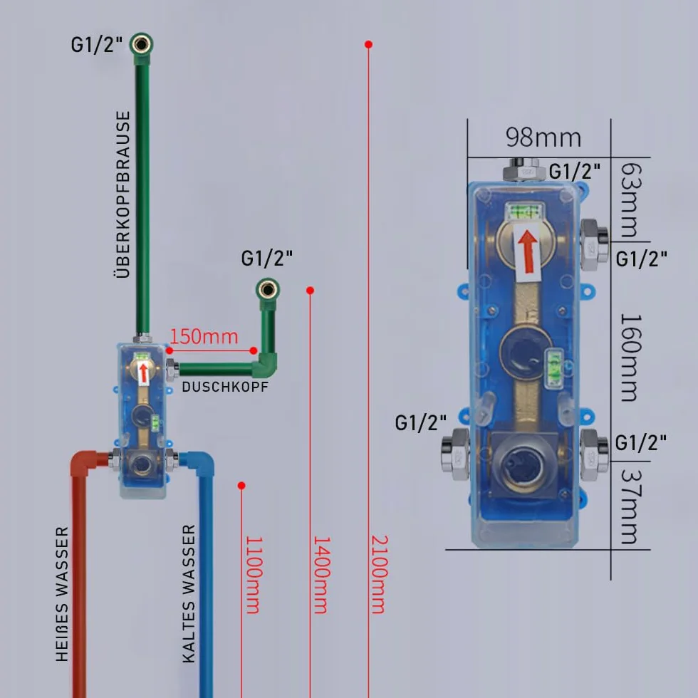 System prysznicowy, czarny, podtynkowy, armatura prysznicowa, 30 x 30 cm, system prysznicowy z wyświetlaczem LCD, deszczownica czarna, słuchawka prysznicowa 200 mm, mosiężny korpus, wąż prysznicowy