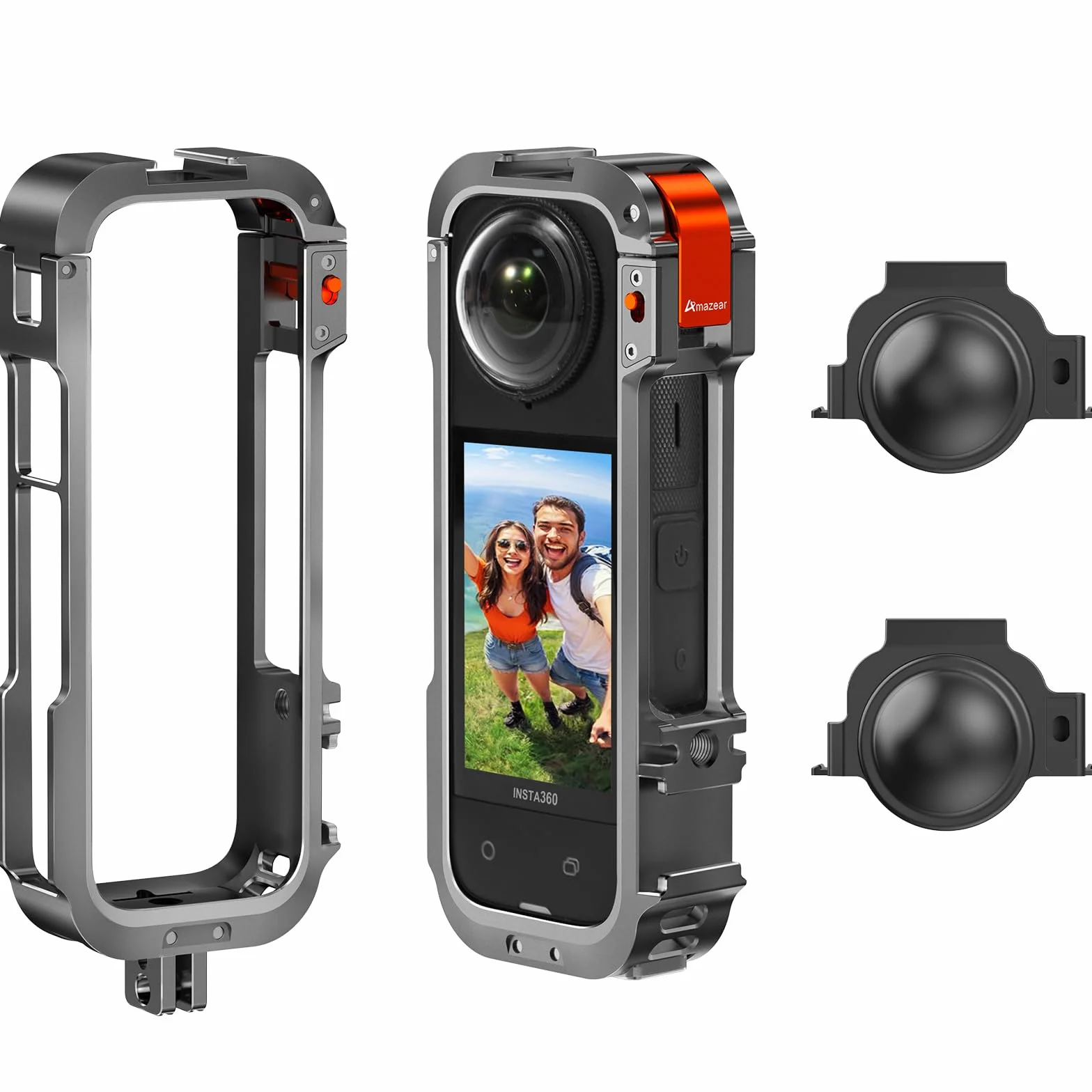 AMAZEAR Metalowa obudowa ochronna Insta360 X4, aluminiowa klatka szybkiego uwalniania z osłoną obiektywu
