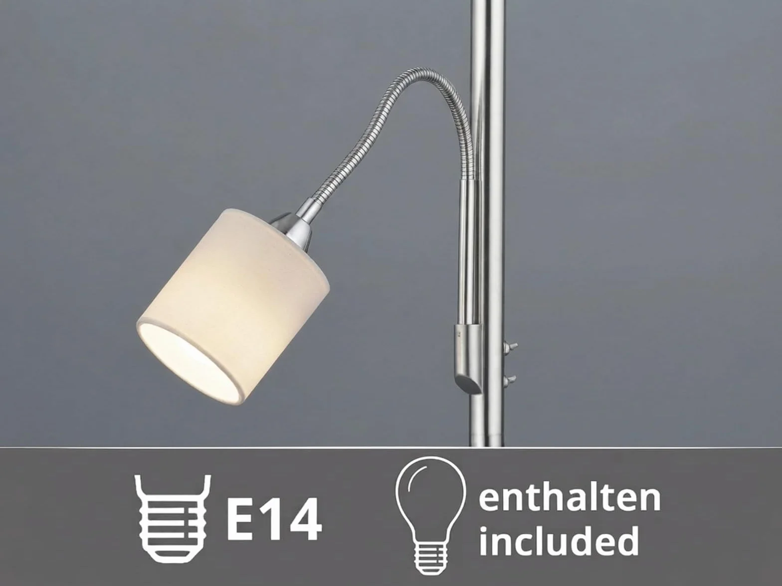 Klasyczna lampa stojąca LED z lampką do czytania i abażurami materiałowymi w kolorze białym wysokość 170 cm – ponadczasowe, eleganckie oświetlenie postojowe