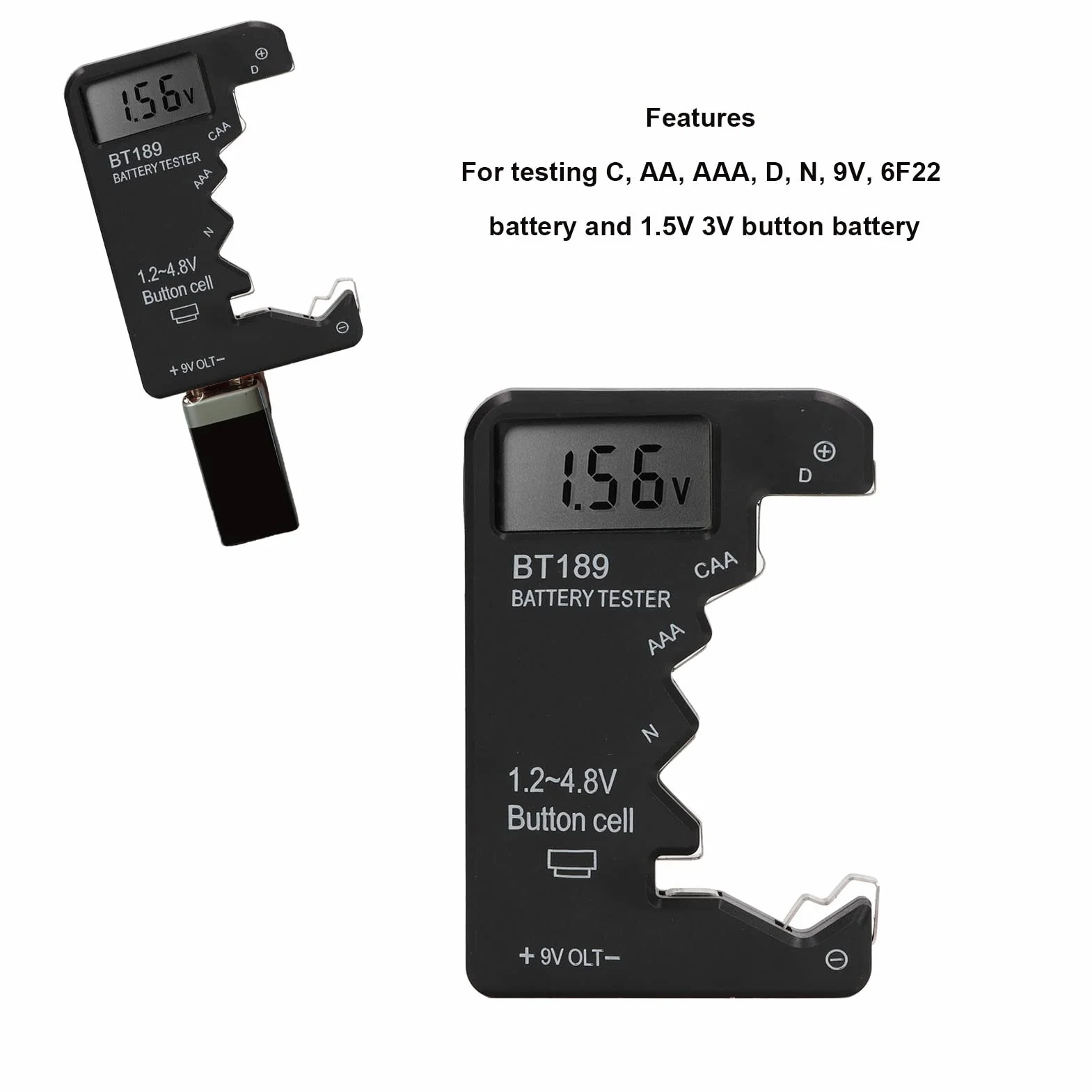 Tester Baterii LCD Cyfrowy dla AA AAA 6F22 9V 1.5V Czarny