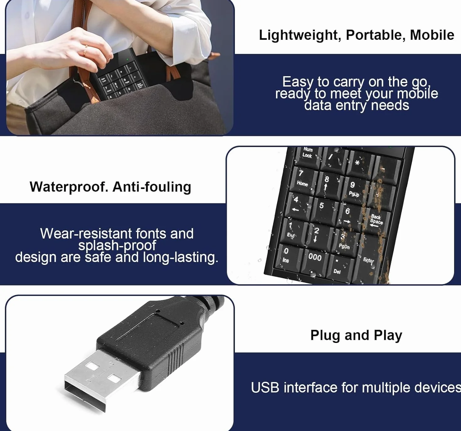 Wodoodporna Klawiatura Numeryczna USB 19 Mini Czarna