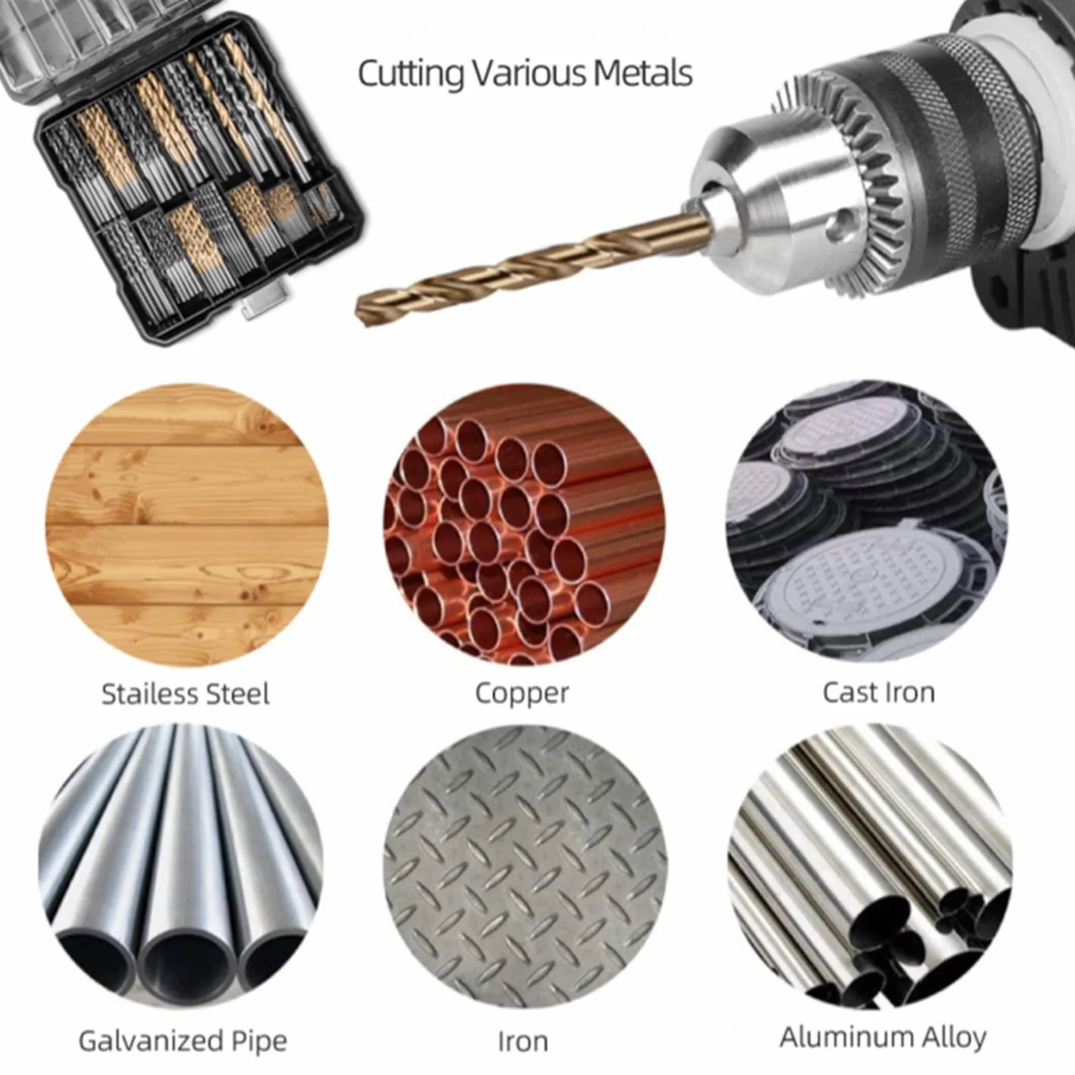 100 sztuk wiertła do metalu HSS T-itanium metryczne wiertła do metalu zestaw bitów 1-10mm wiertło spiralne do metalu drewno plastikowe wiertło zestaw akcesoriów