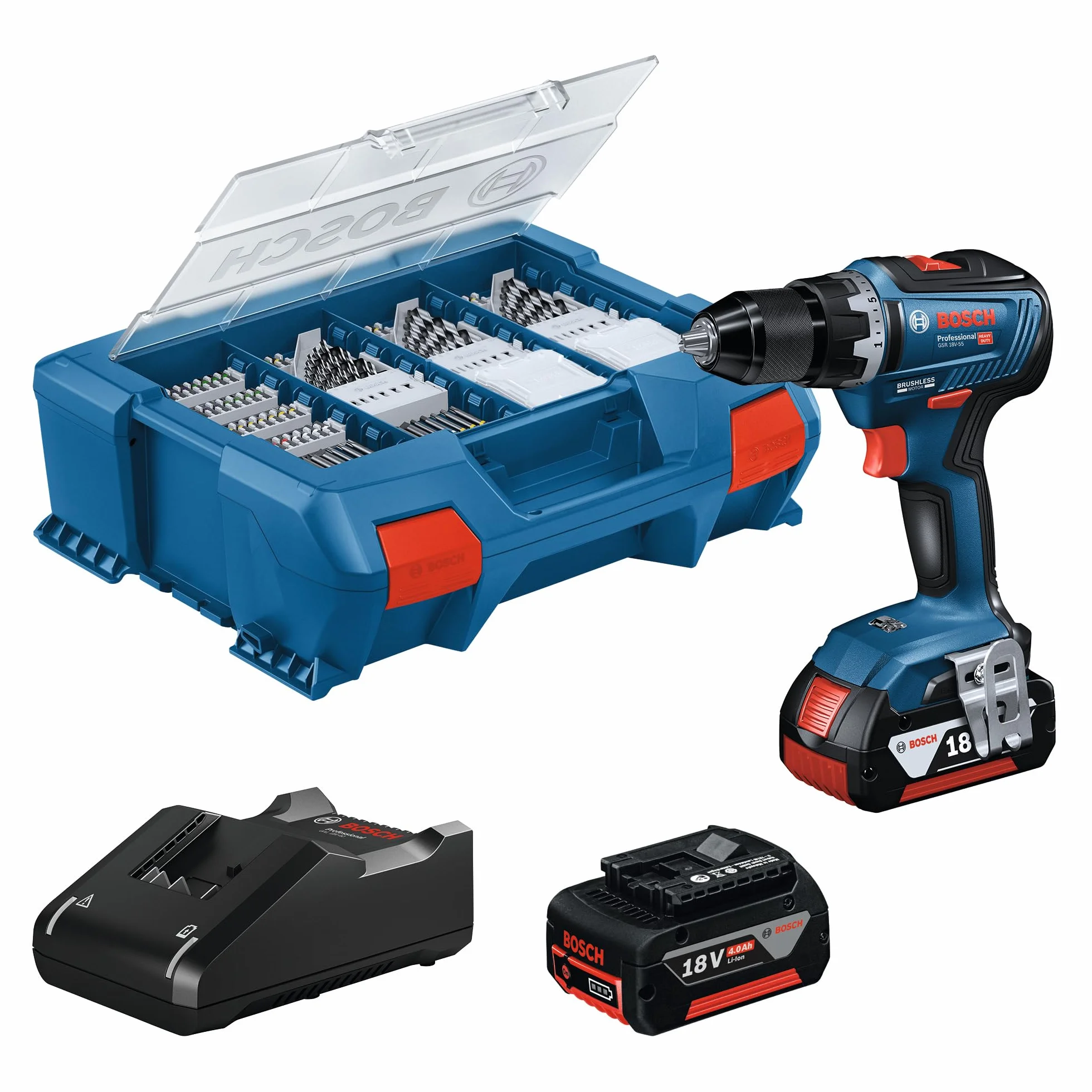 Bosch Professional Gsr 18V-55 Wiertarko-Wkrętarka, Niebieski/Czarny, 78 x 179 x 207 mm