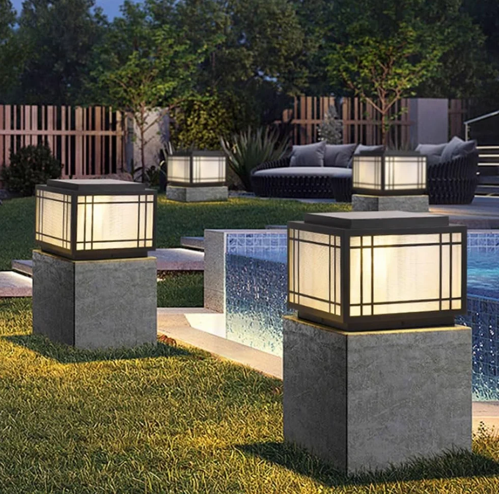 Zewnętrzne lampy solarne z pilotem zdalnego sterowania, wodoodporna latarnia słupkowa LED do ogrodu, podwórka, patio, ogrodzenia, tarasu, kolumny ścieżki