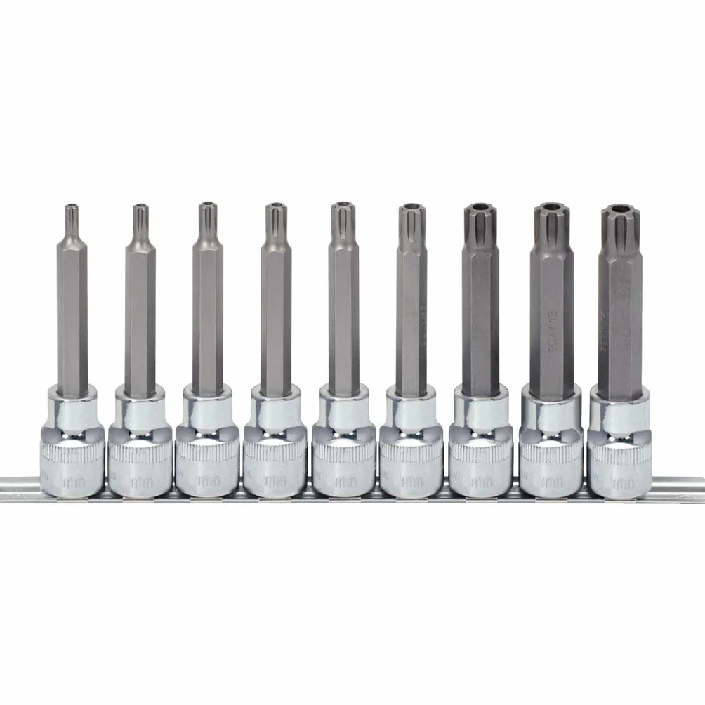 KS Tools 918.1895 1/2"CHROMEplus Zestaw gniazd bitówRIBE, dlugich 9-szt, M5-M14