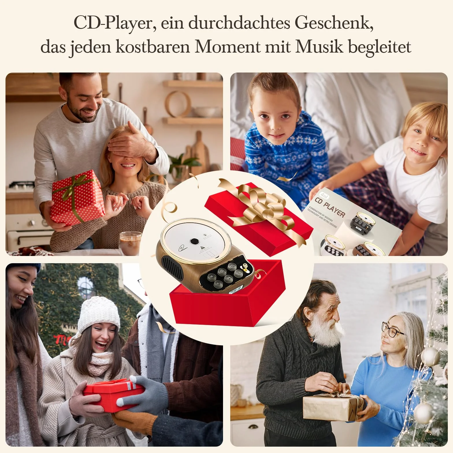 Przenośny odtwarzacz CD retro z Bluetooth 5.3, radio FM, głośnik HiFi, lampka nocna
