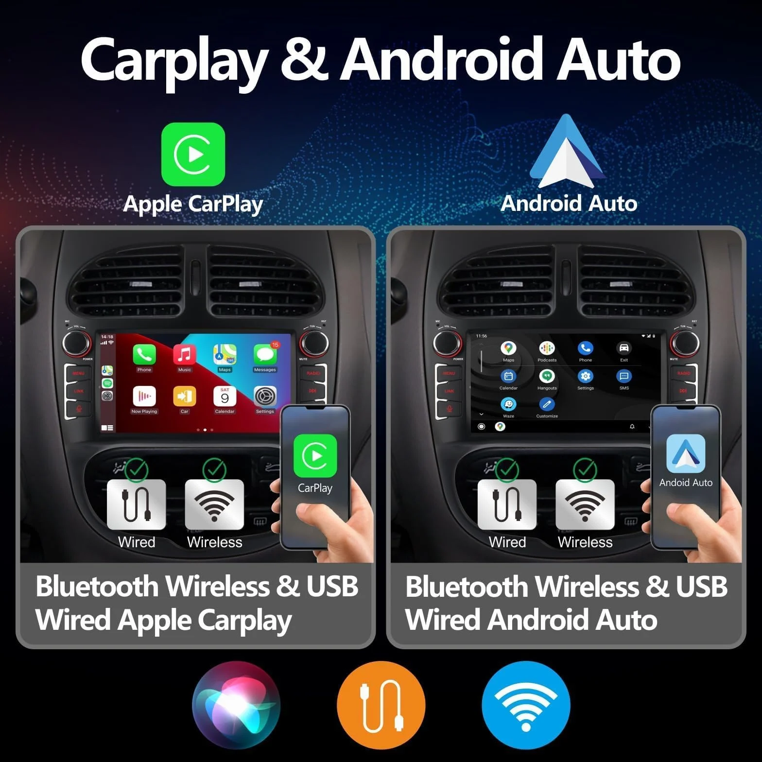 Radio samochodowe Carplay Android bezprzewodowy ekran dotykowy do Peugeot 206 206cc Citroen C2 (2002-2010) FM/AM/RDS Bluetooth