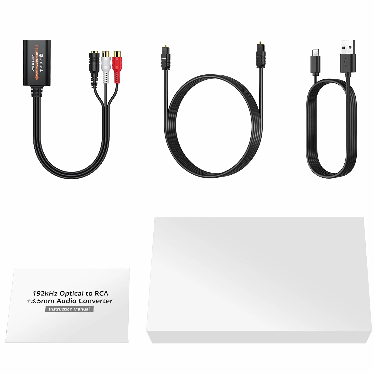 Neoteck Optyczny konwerter audio 192 kHz na RCA 3,5 mm, Toslink na RCA, cyfrowy na analogowy