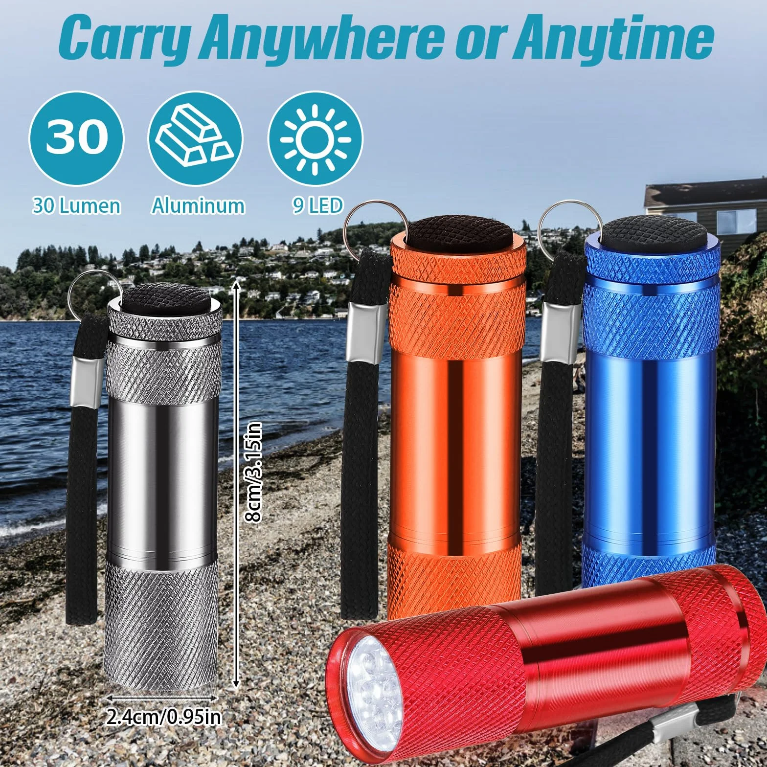 VIHOSE Mini latarki luzem, jasna, aluminiowa ręczna lampa błyskowa ze smyczą, małe latarki LED do nocnego czytania dla dzieci, awaryjne, huragan, kemping, wędrówki, baterie nie są dołączone (urocze)