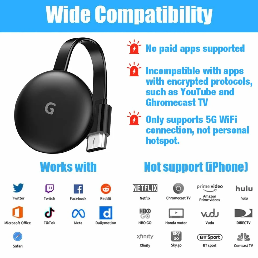 Bezprzewodowy adapter HDMI 5G 4K Full HD Miracast Display Dongle do TV Android iOS PC