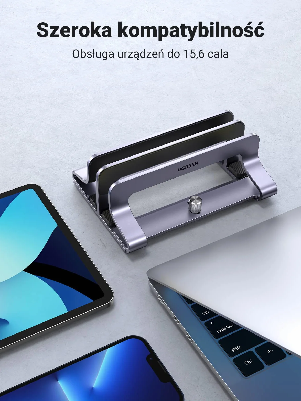 UGREEN Double Vertical Laptop Stand Aluminium Vertical MacBook Stand Space Saving Holder dla MacBook Pro/Air, iPad, Huawei, Surface, Dell, HP, Lenovo i innych.