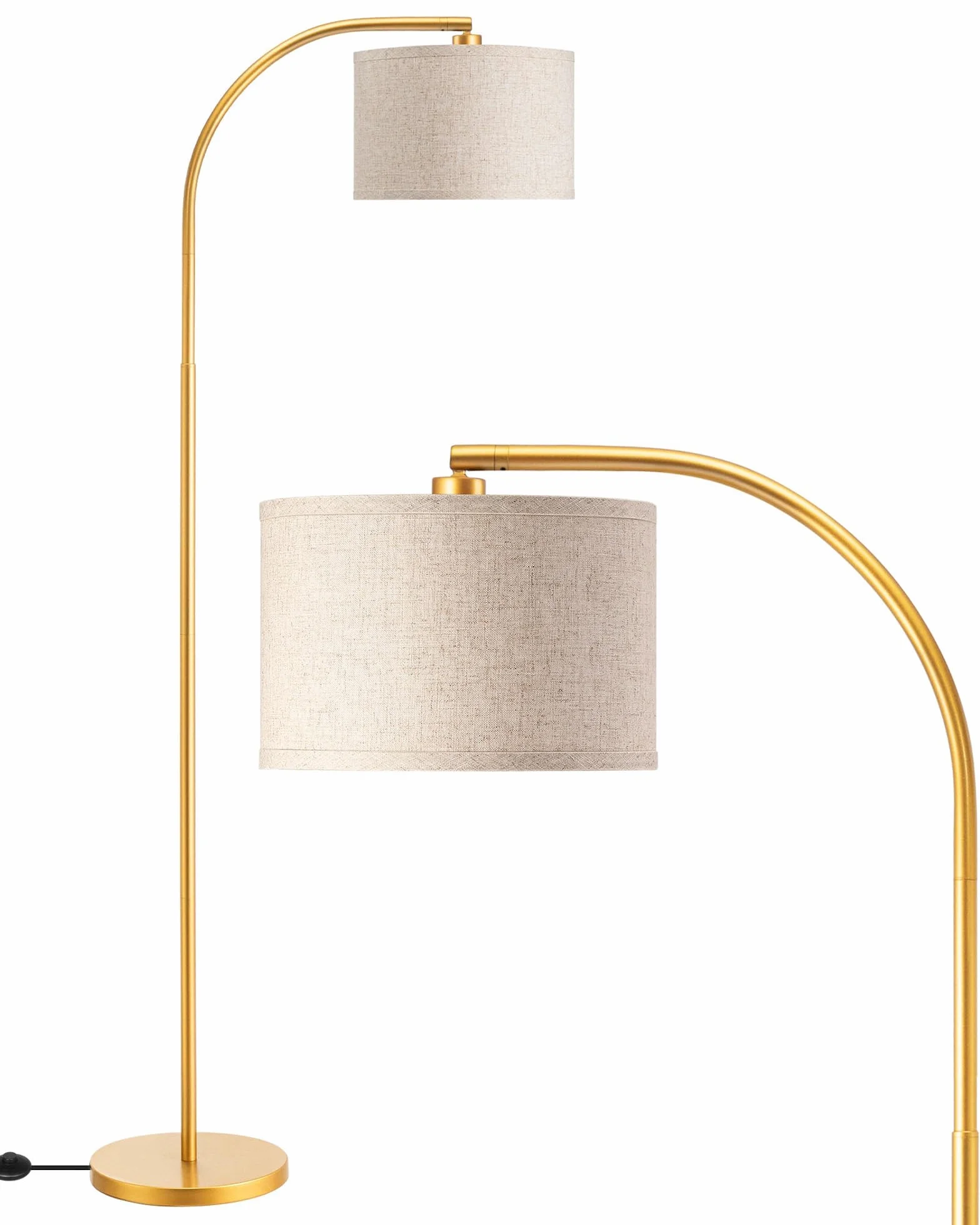 EDISHINE Lampa Stojąca Do Salonu, 161 Cm, Lampa Łukowa Z Regulowanym Beżowym Abażurem Lnianym I Przełącznikiem Nożnym, Z Żarówką LED E27, Lampa Do Czytania Do Sypialni, Nowoczesna Lampa Stojąca