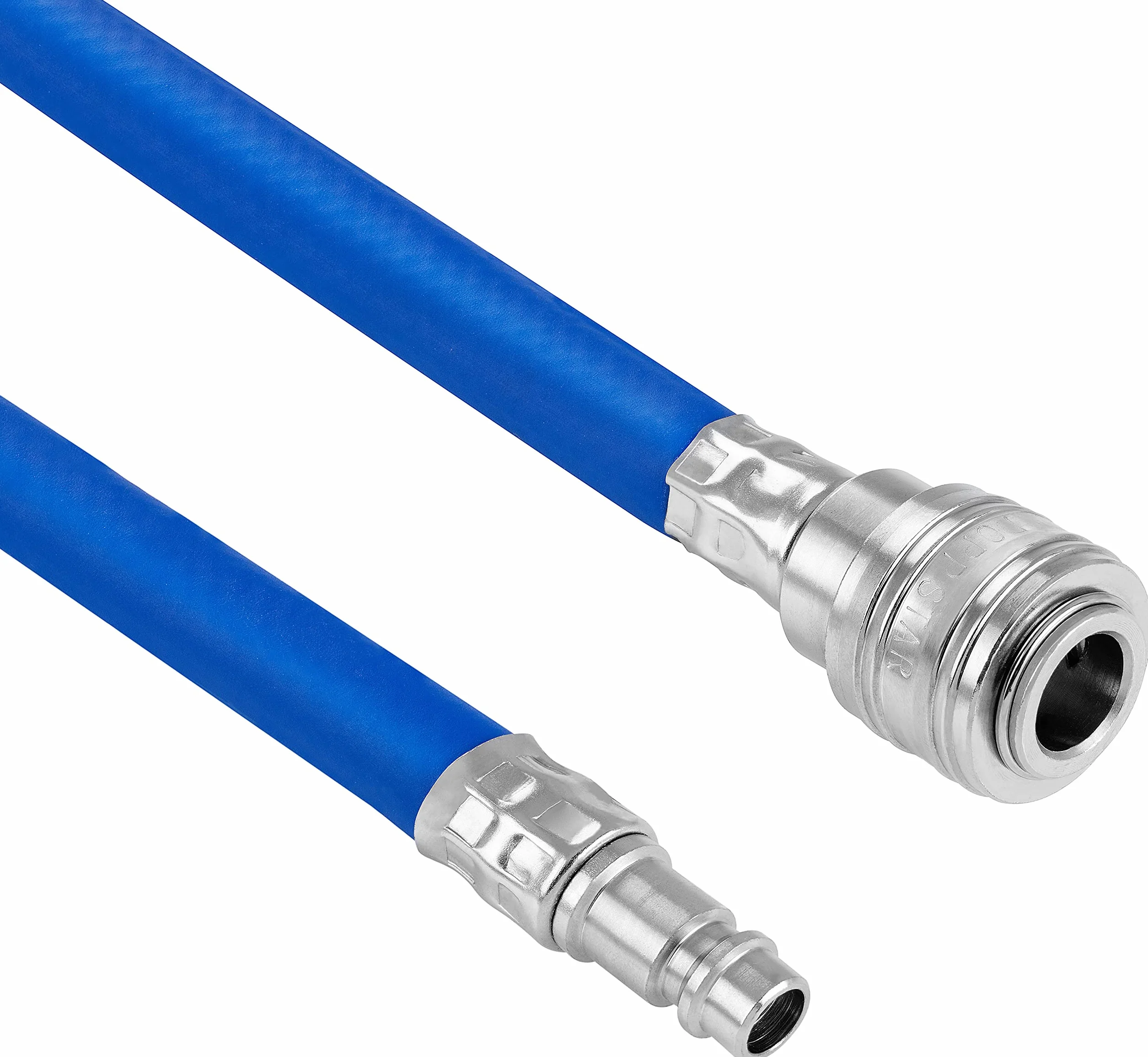 Poppstar wąż pneumatyczny 15m (hybrydowy: PVC wzmocniony tkaniną, średnica wew 9,2mm z szybkozłączką i wtyczką złącza) do 20 bar, niebieski
