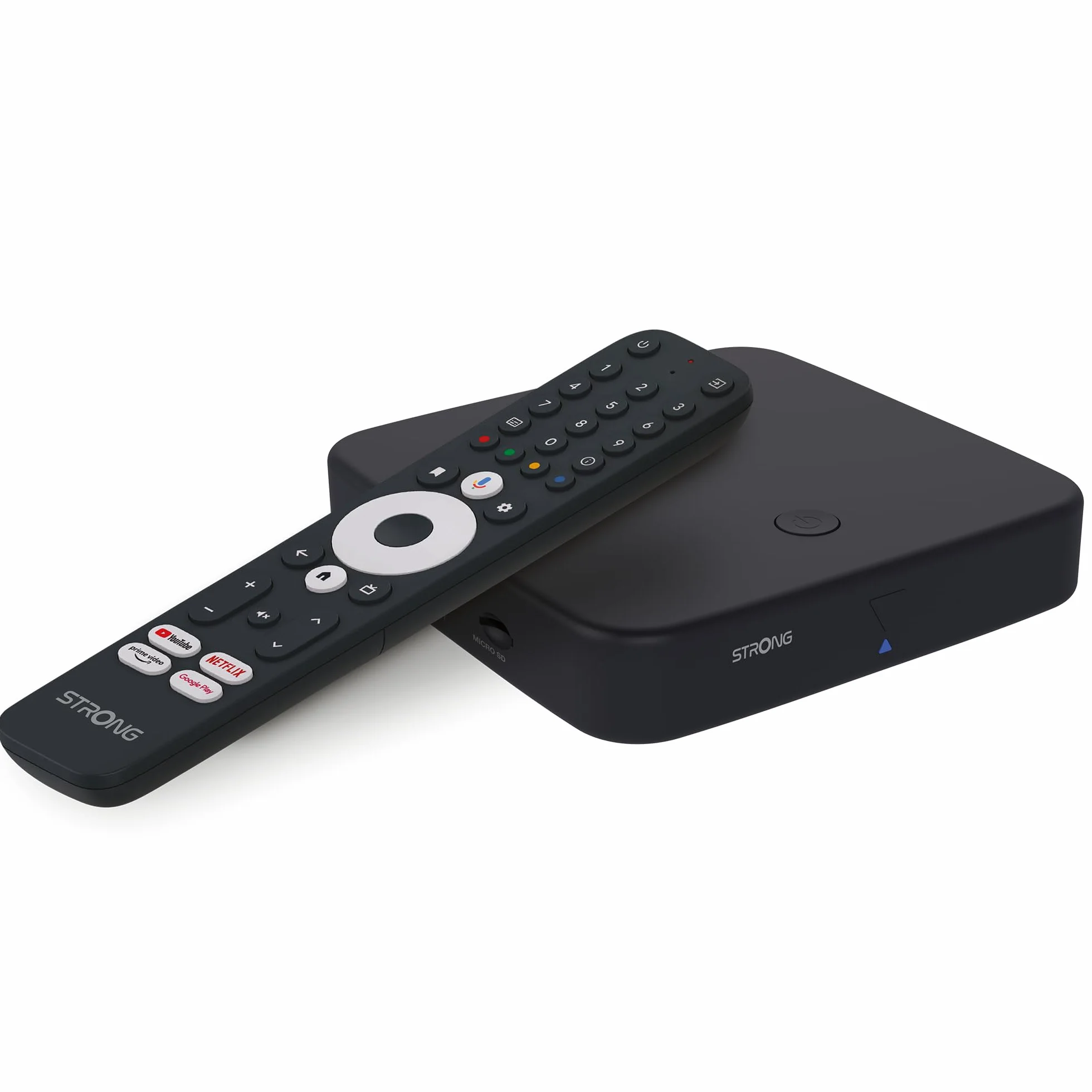 STRONG SRT 423 Streaming Box Android TV 4K UHD Chromecast Built-in DVB-T2 Odbiornik Kablowy Sterowanie Głosem Dolby Vision Atmos Czarny