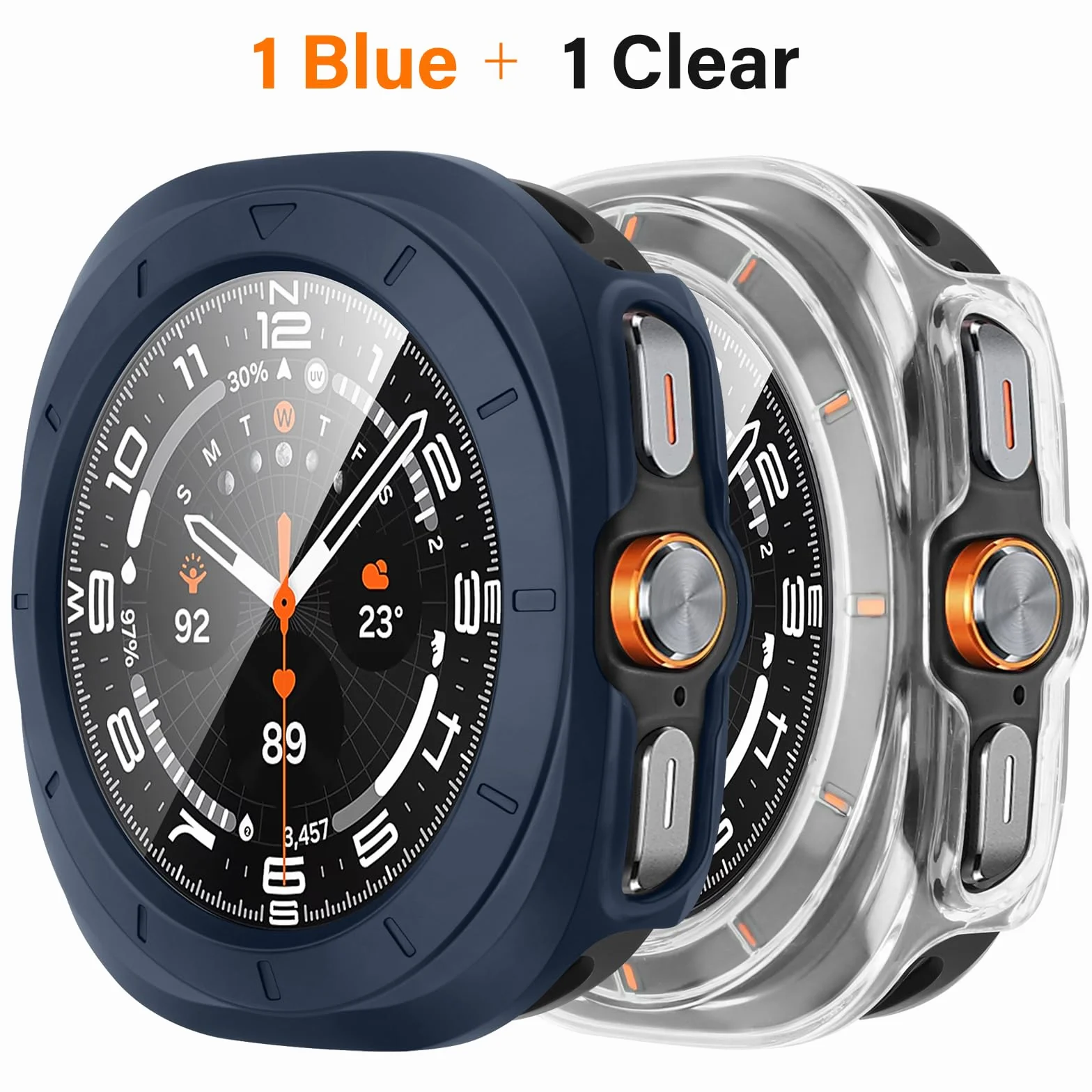 Amizee Etui kompatybilne z Samsung Galaxy Watch Ultra (2025/2024) 47 mm, szkło hartowane, cienka, odporna na zarysowania osłona ekranu do Galaxy Watch (niebieskie/przezroczysta)