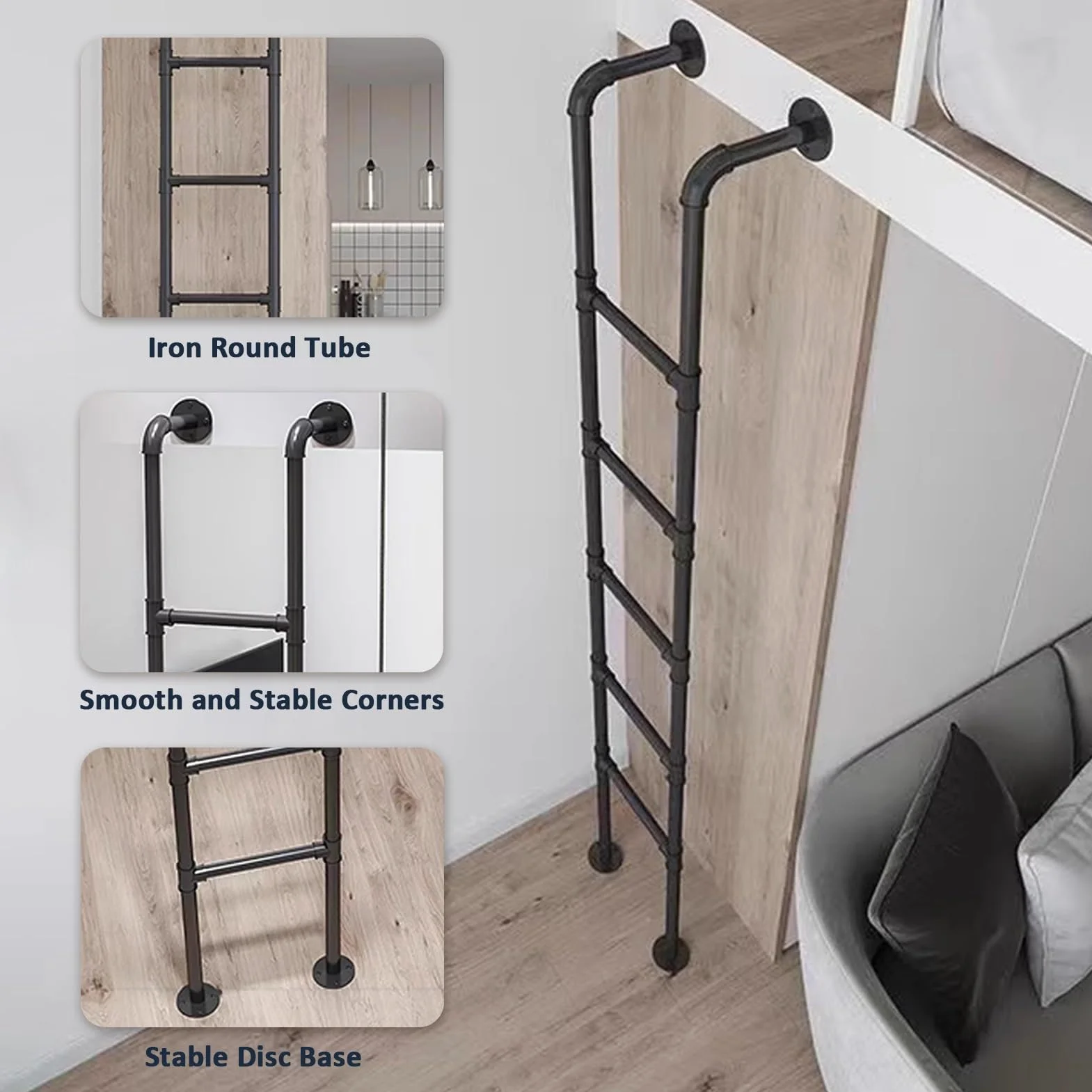 Uniwersalna montowana na ścianie drabina strychowa, regulowana, 100-300 cm, idealna do piwnicy, biblioteki, na dach, balkon - solidne metalowe żelazne rozwiązanie wspinaczkowe (150 cm)