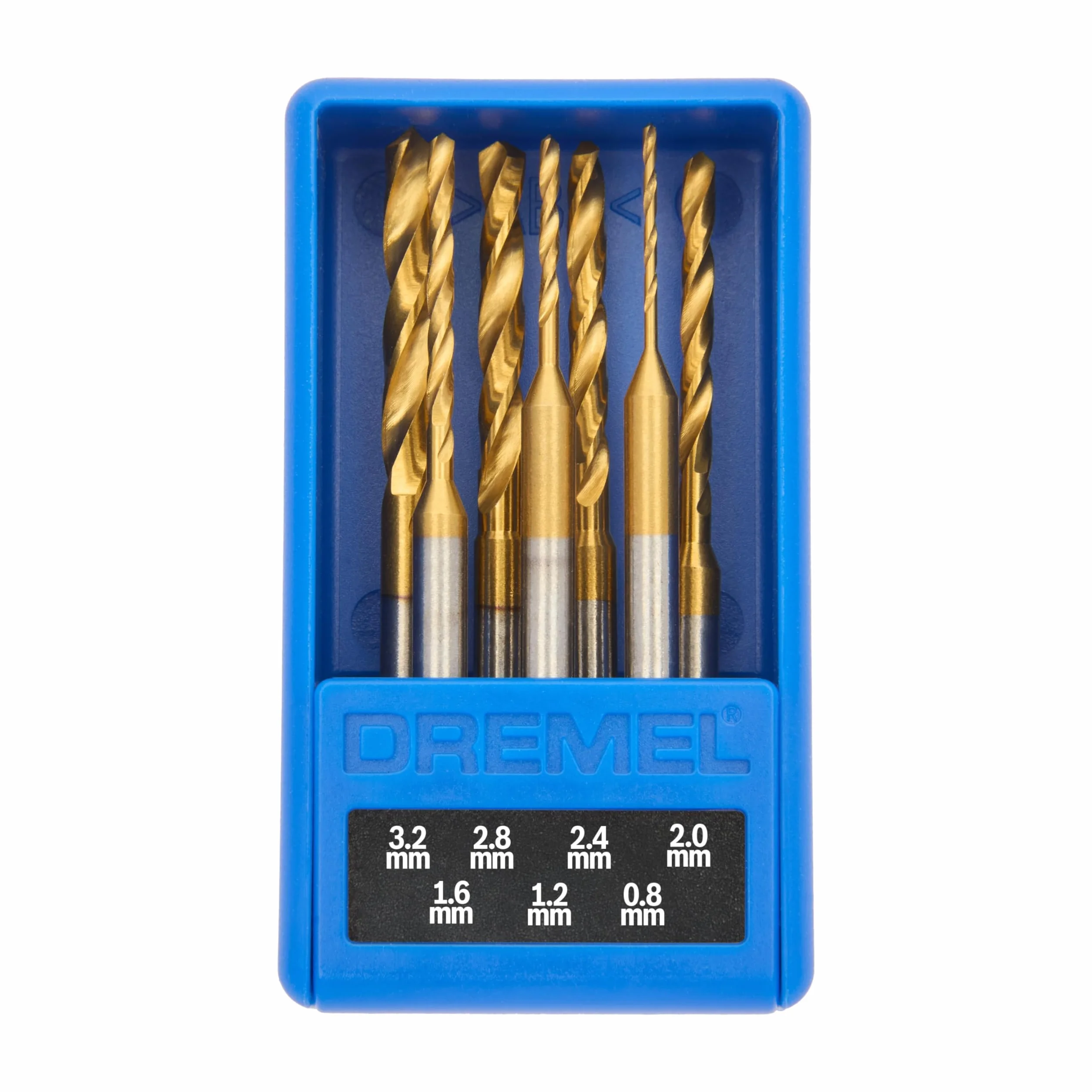 Dremel Zestaw 7 Wierteł pokrytych tytanem z Etui (0.8-3.2mm), wierci w drewnie, tworzywach sztucznych, metalach miękkich i płytach kartonowo-gipsowych do obrotowych narzędzi wielofunkcyjnych (628DM)