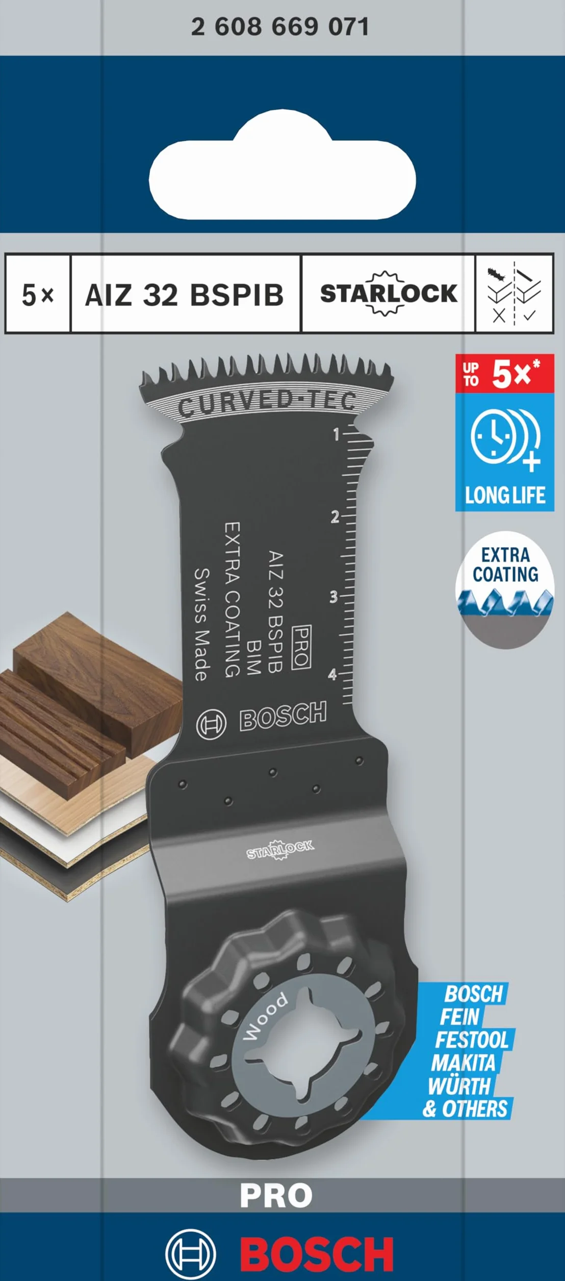 Bosch 5 x PRO Multi Material AIZ 32 BSPIB arkusz do narzędzi wielofunkcyjnych (do twardego drewna, płyt powlekanych tworzywem sztucznym, szerokość 32 mm, profesjonalne akcesoria, narzędzie