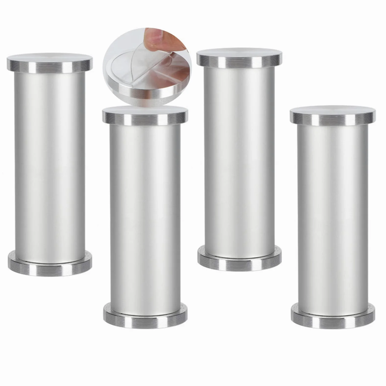 Zestaw 4 aluminiowych nóg stołowych do szklanego stolika kawowego, antypoślizgowe kołki podtrzymujące, 40 cm, regulowana wysokość, idealne do łazienki i mebli, eleganckie, srebrne wykończenie