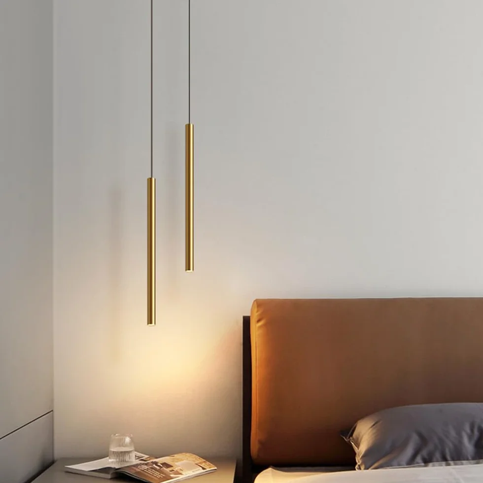 Zestaw 2 lamp wiszących LED nowoczesny żyrandol minimalistyczny design oprawa sufitowa LED złota aluminiowa lampa wisząca do jadalni, sypialni, salonu, 50 cm