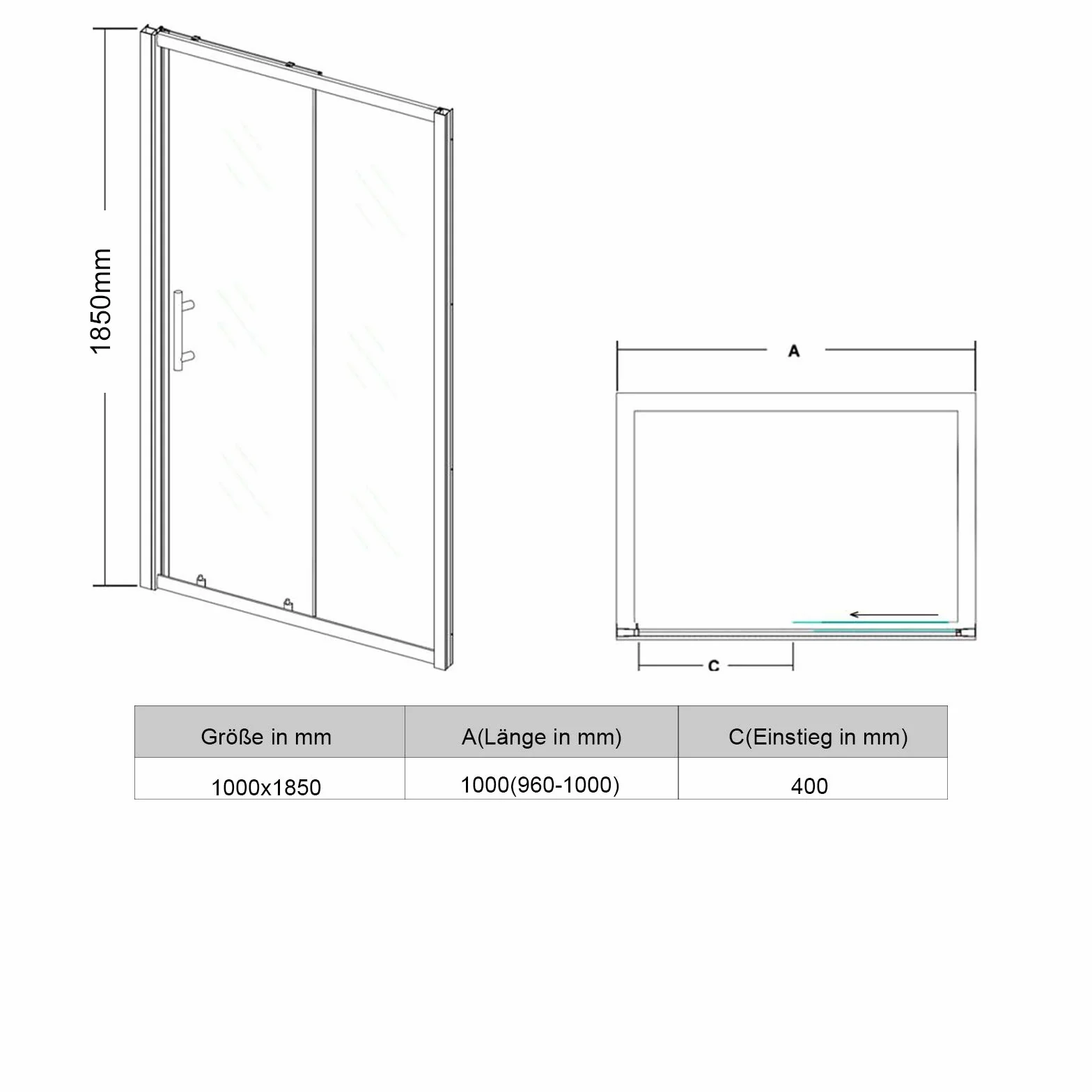 SONNI Kabina prysznicowa drzwi przesuwne 100 cm drzwi prysznicowe kabina prysznicowa szklane drzwi przesuwne wysokość 185 cm ściana prysznicowa z przezroczystego szkła