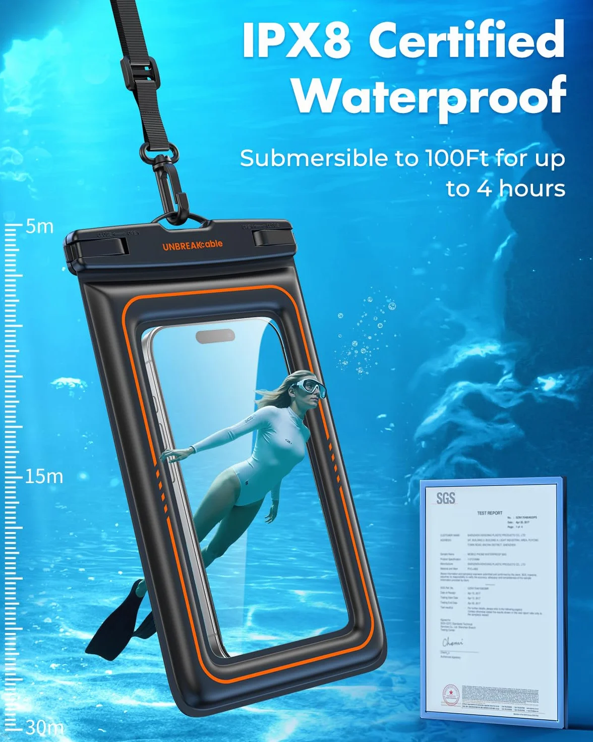 UNBREAKcable Pływające wodoodporne etui na telefon 2-pak IPX8 sucha torba do iPhone Samsung