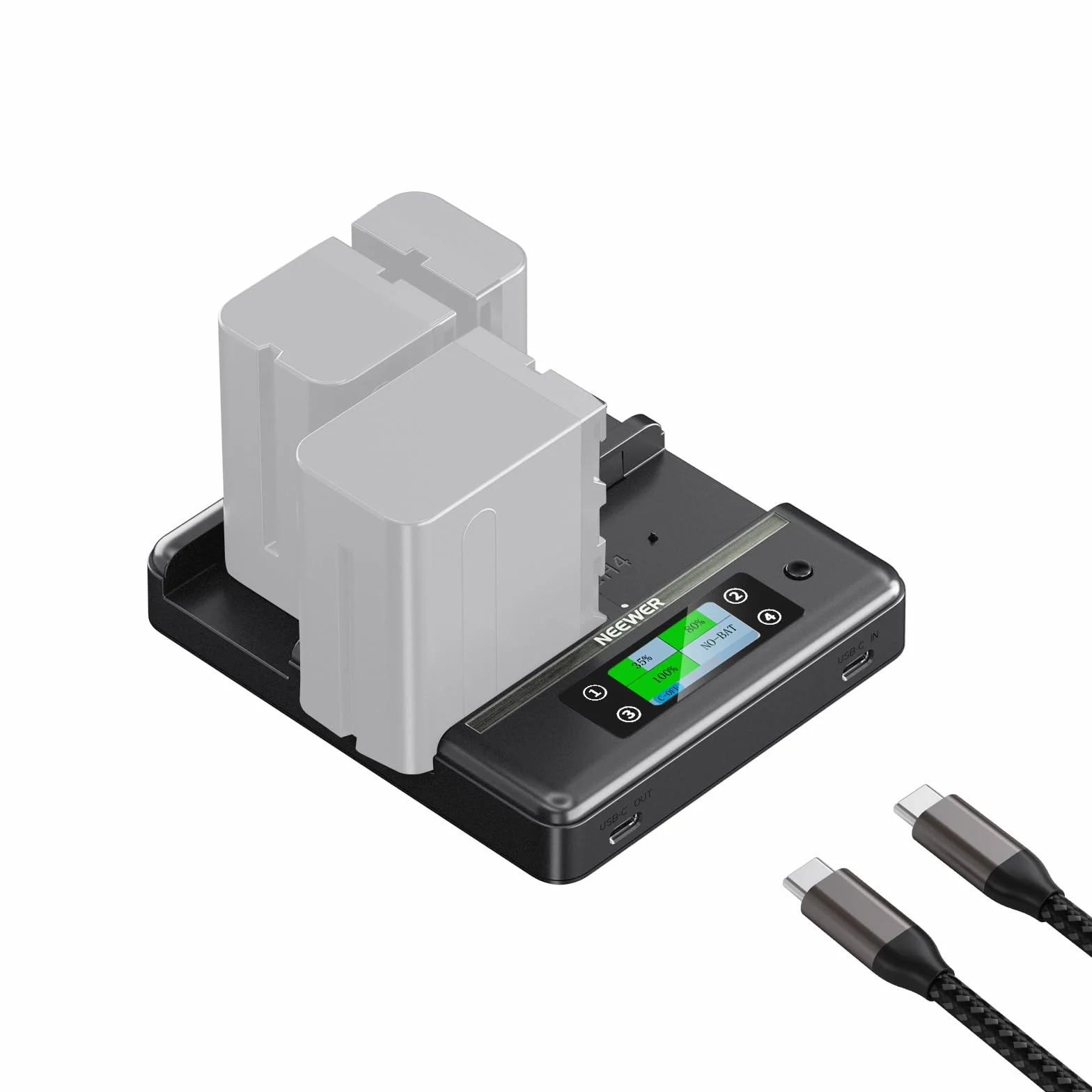 NEEWER NW-F4R 4-kanałowa ładowarka NP-F970 kompatybilna Sony NPF, PD100W podwójny USB C OLED