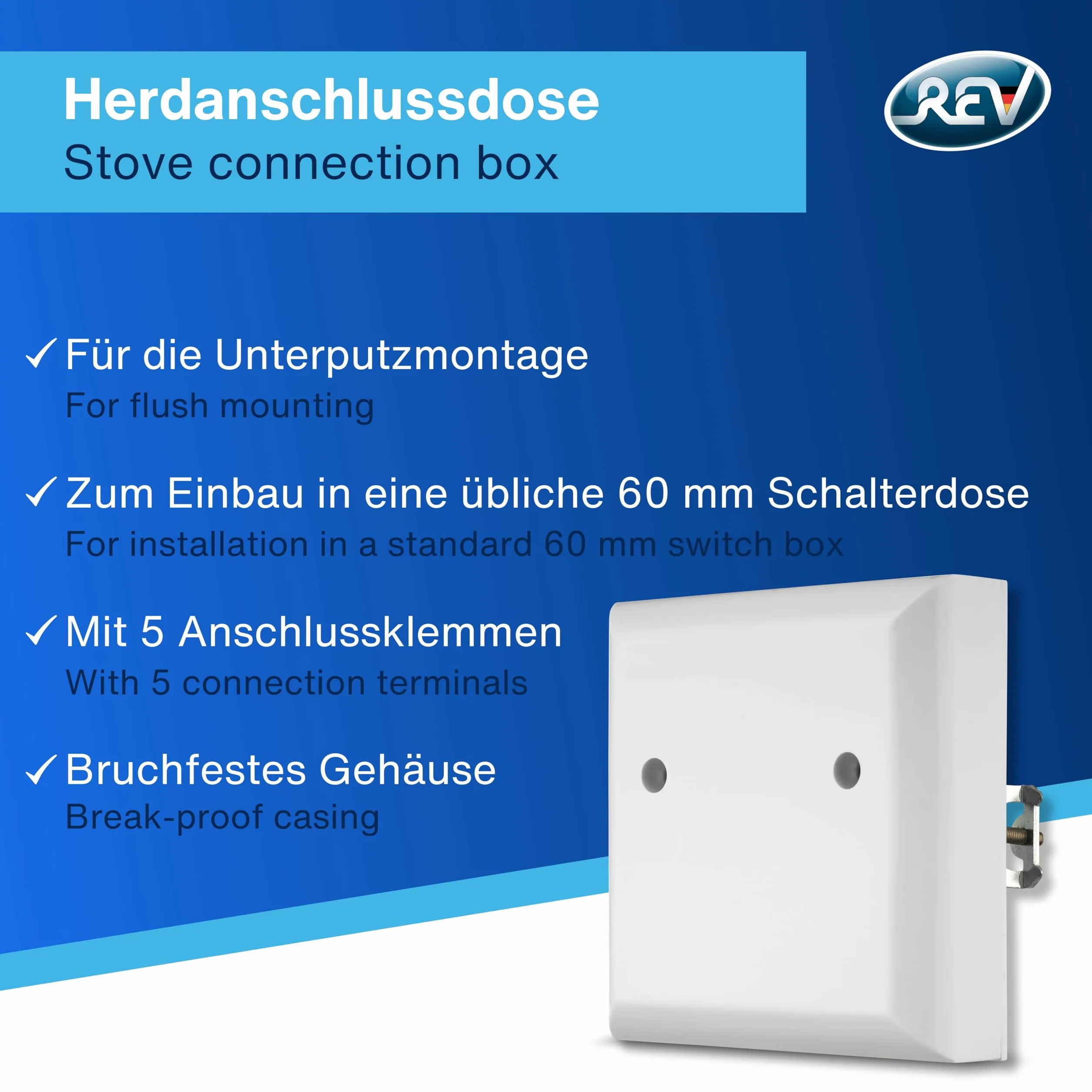 REV 0500180551 standardowa, puszka przyłączeniowa do puszek przełącznikowych Ø 60 mm, biała
