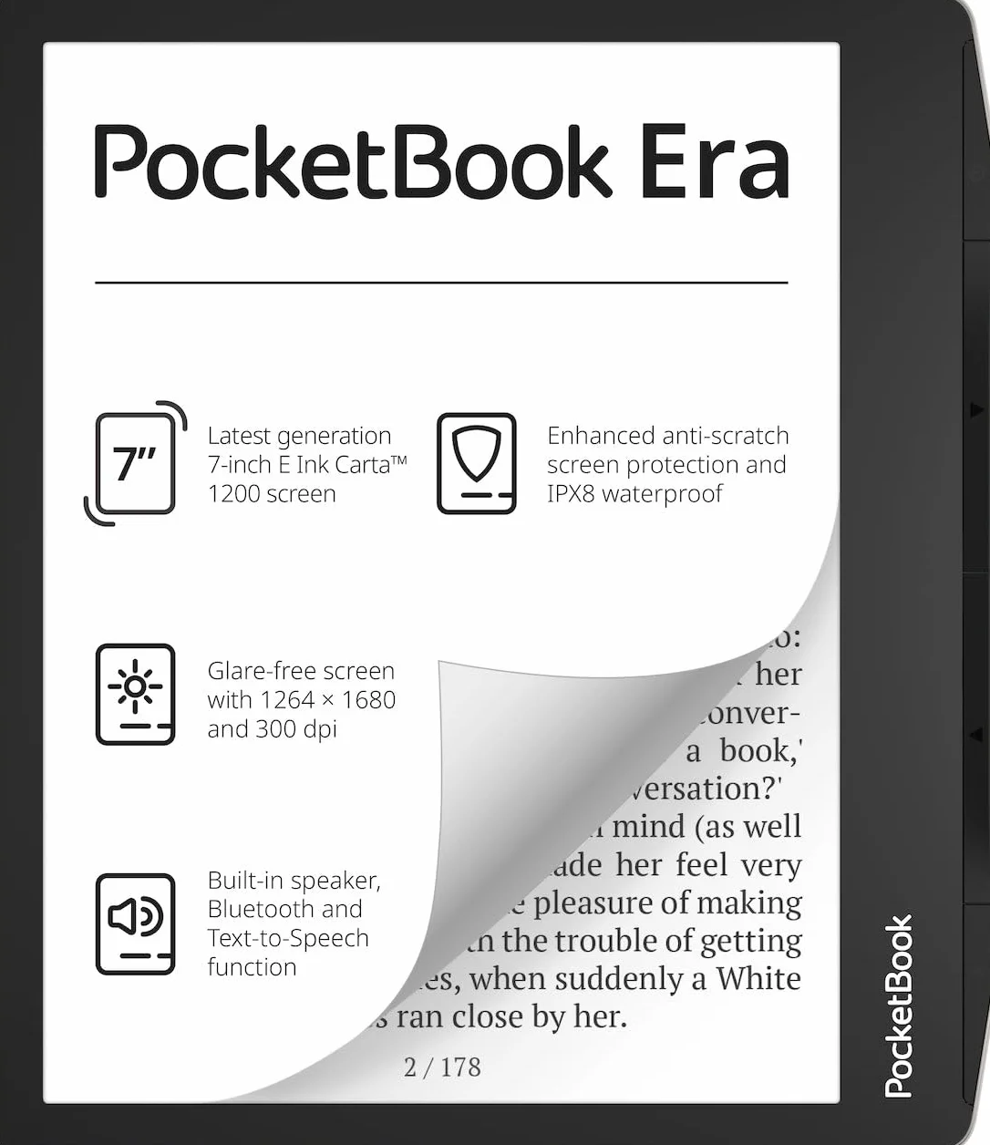 Pocketbook Ereader 7640152096716 Czytnik Ebooków, Czarny, 7"