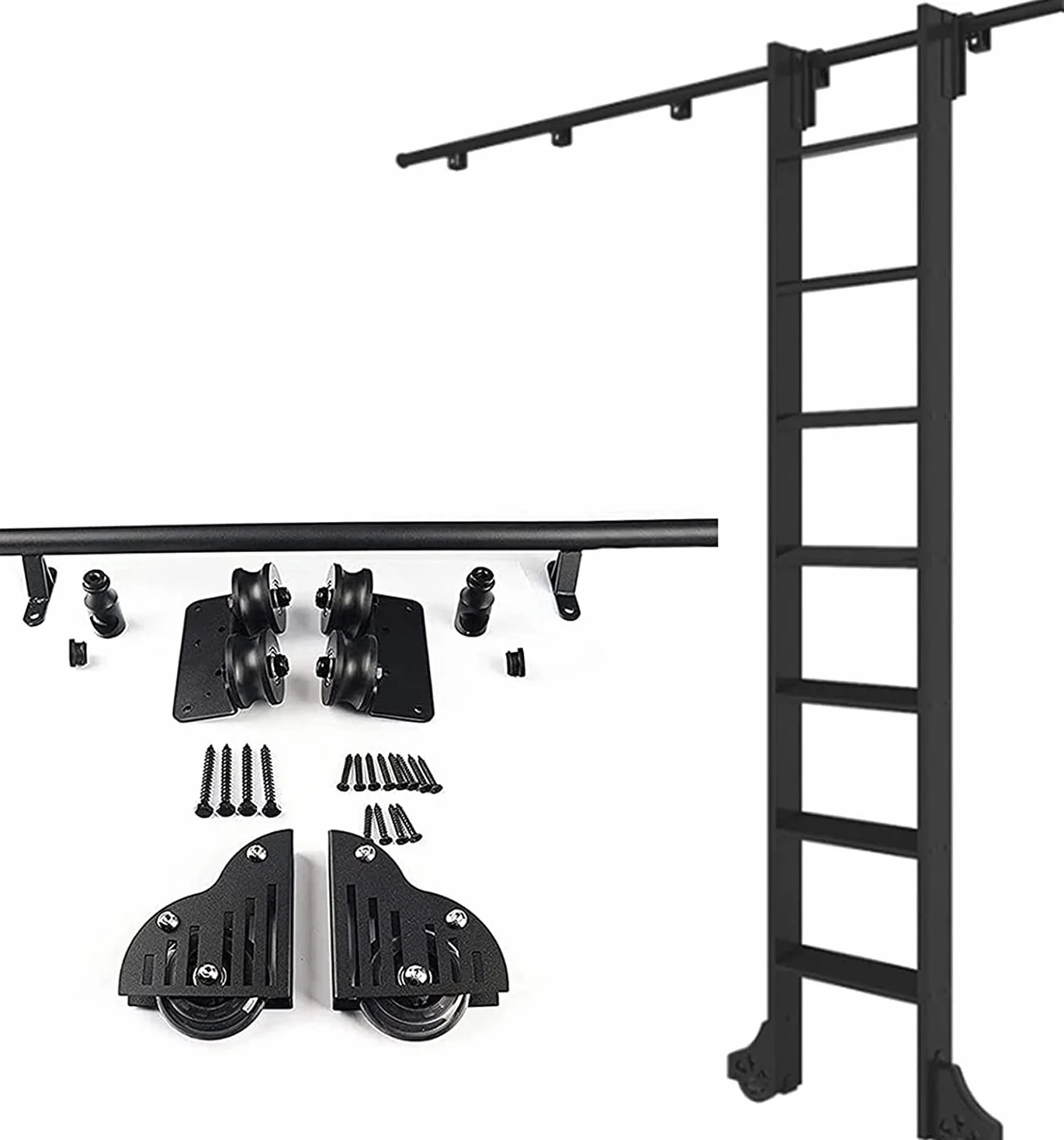 Zestaw sprzętowy drabiny toczącego, mobilna mobilna biblioteka 3,3ft-20 stóp ścieżki drabiny Hardware do domu/strychu, przesuwane drzwi stodoły (bez drabiny)