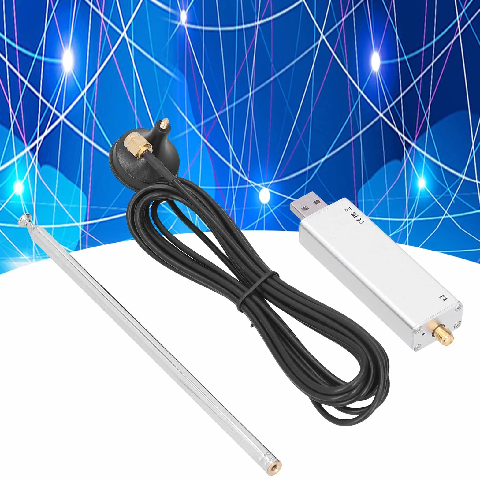 RTL-SDR Blog V3 R820T2 RTL2832U 1PPM TCXO HF Bias Tee SMA Software Defined Radio z zestawem anteny dipolowej