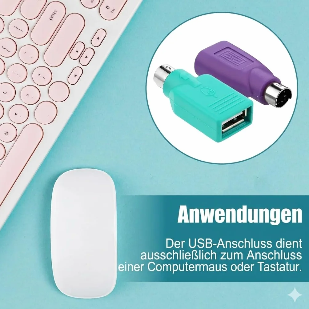 Zestaw 4 adapterów PS2 na USB A, konwerter myszy i klawiatury, gniazdo PS/2 na USB-A
