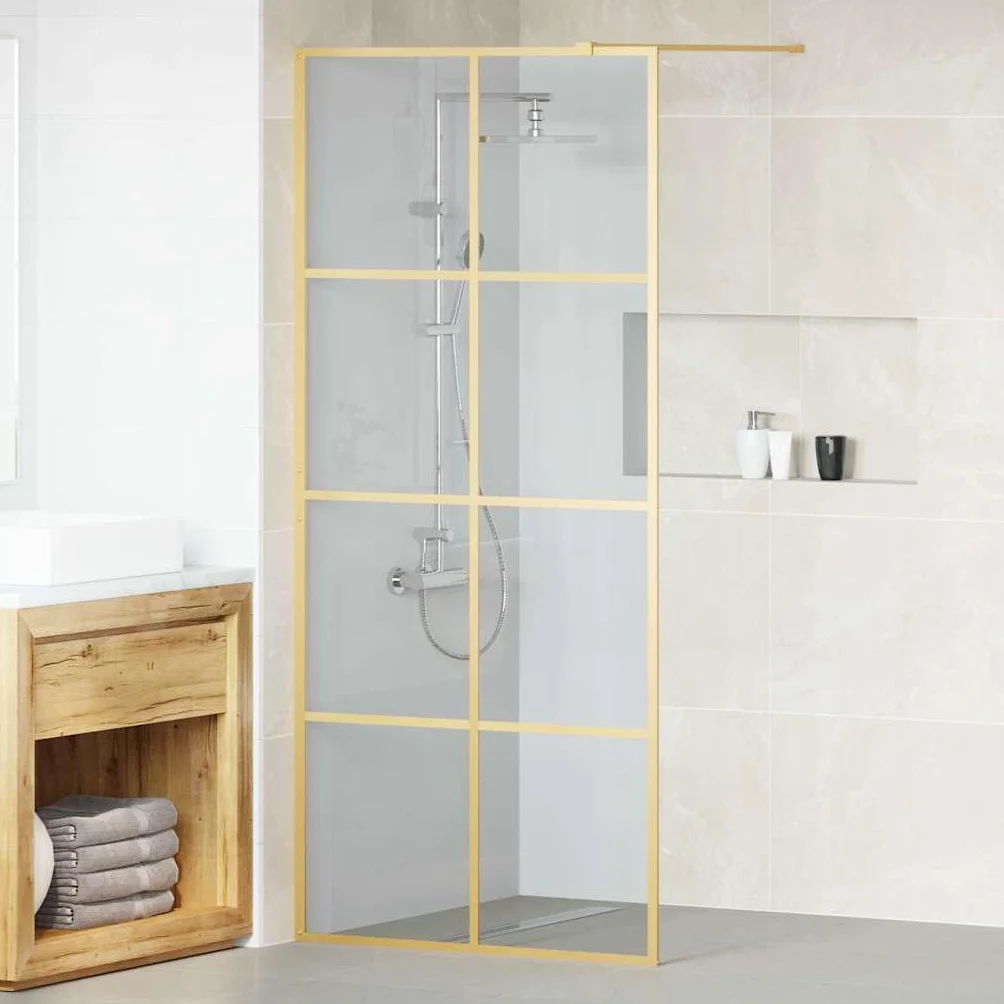Ścianka prysznicowa Walk-in, złota, 90 x 195 cm, hartowane szkło bezpieczne z aluminiową ramą, bez ramy, zajmuje mało miejsca i bez barier, do nowoczesnej łazienki, odporna na działanie wody