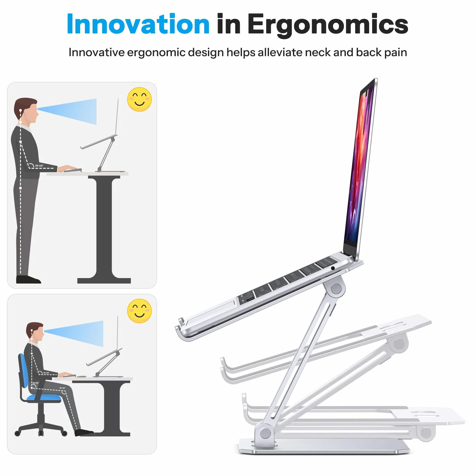 OMOTON Regulowany stojak na laptopa aluminiowy składany z gniazdem ciepła kompatybilny MacBook Air Pro 10-16" srebrny
