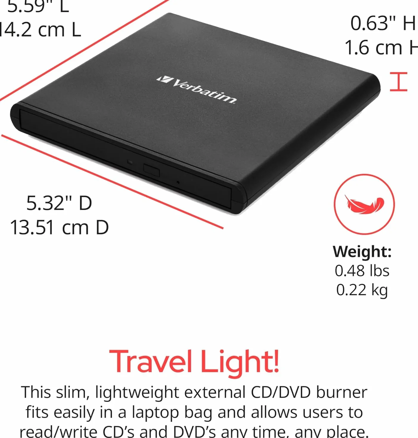 Verbatim 98938 Zewnętrzna nagrywarka CD/DVD Slimline USB 2.0 czarna