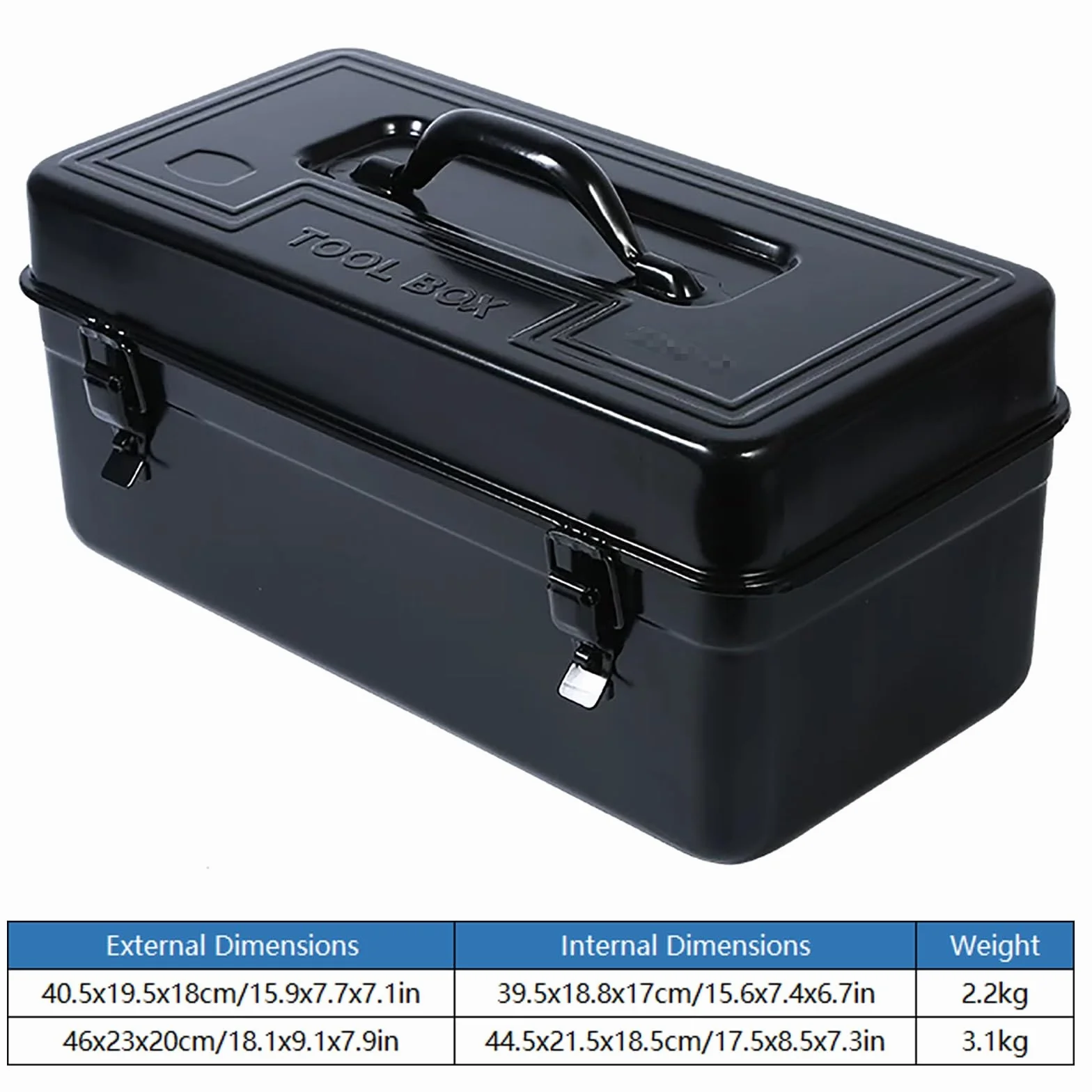 Czarna Skrzynka na Narzędzia, Przenośny Pojemnik na Elementy Metalowe z Bezpiecznymi Zatrzaskami, Dwupoziomowy Organizer na Narzędzia dla Mechaników(40.5cm/15.9in)